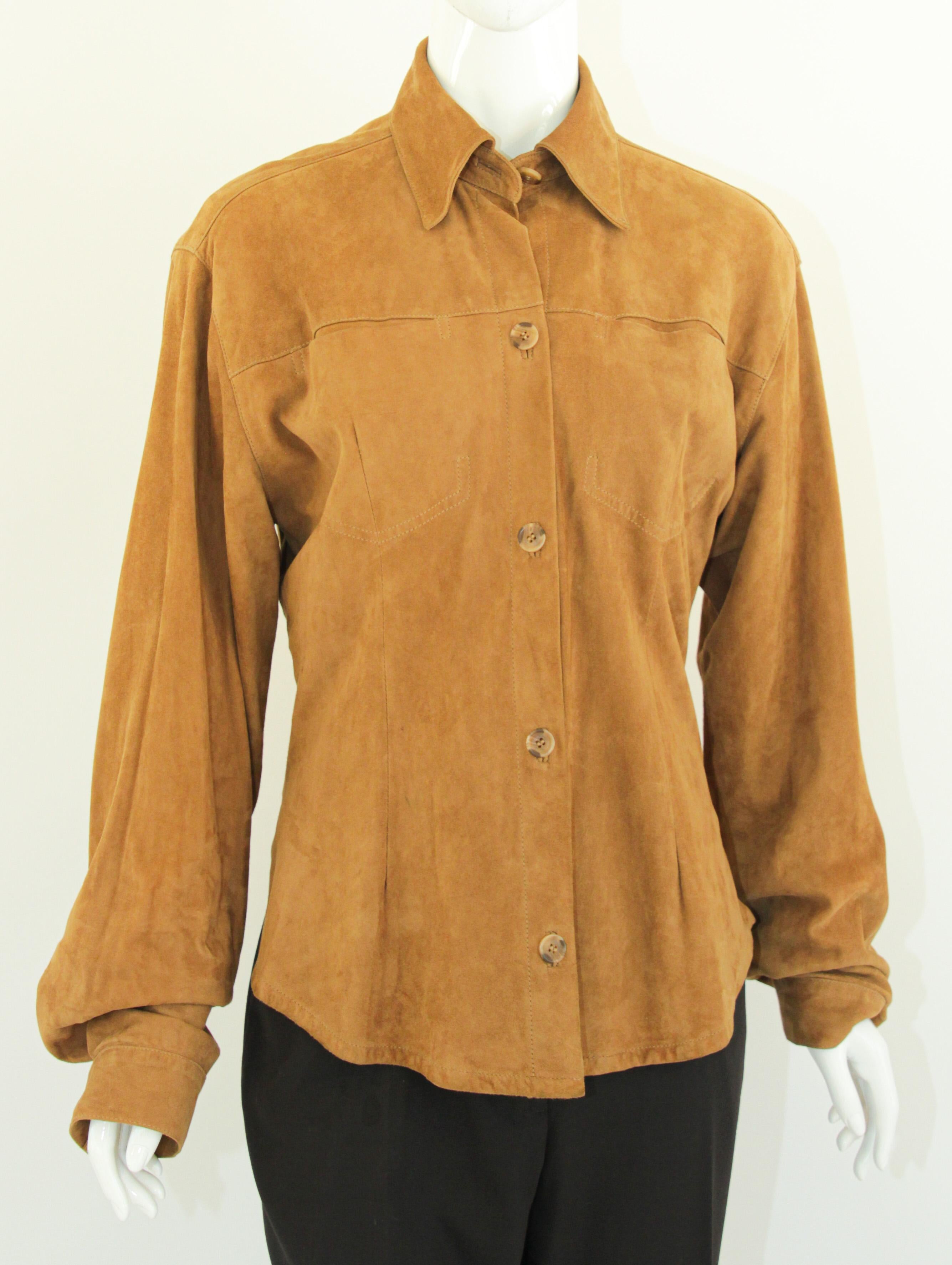 Vintage Suede Shirt Jacket Light Brown For Sale 10