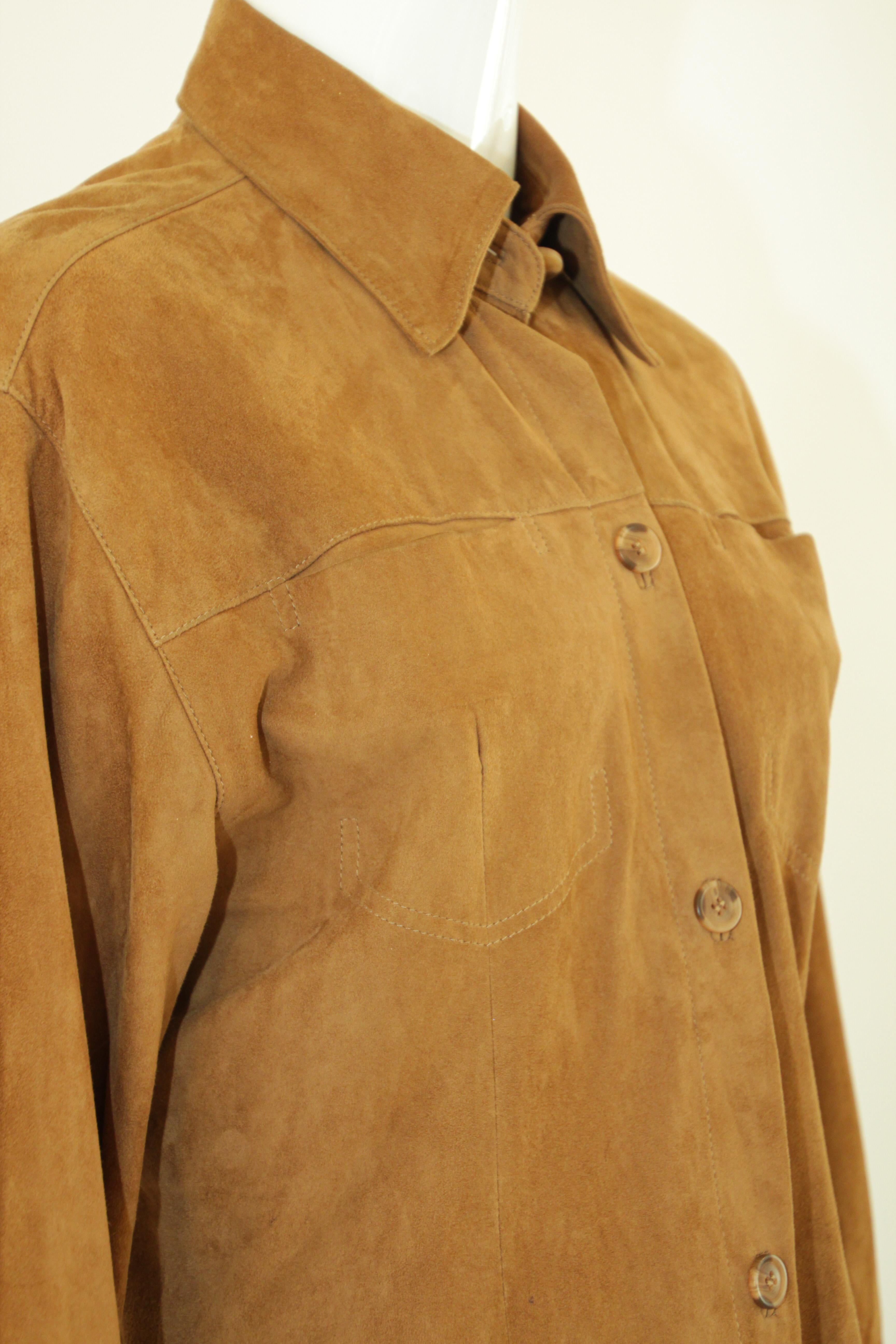 Women's or Men's Vintage Suede Shirt Jacket Light Brown For Sale