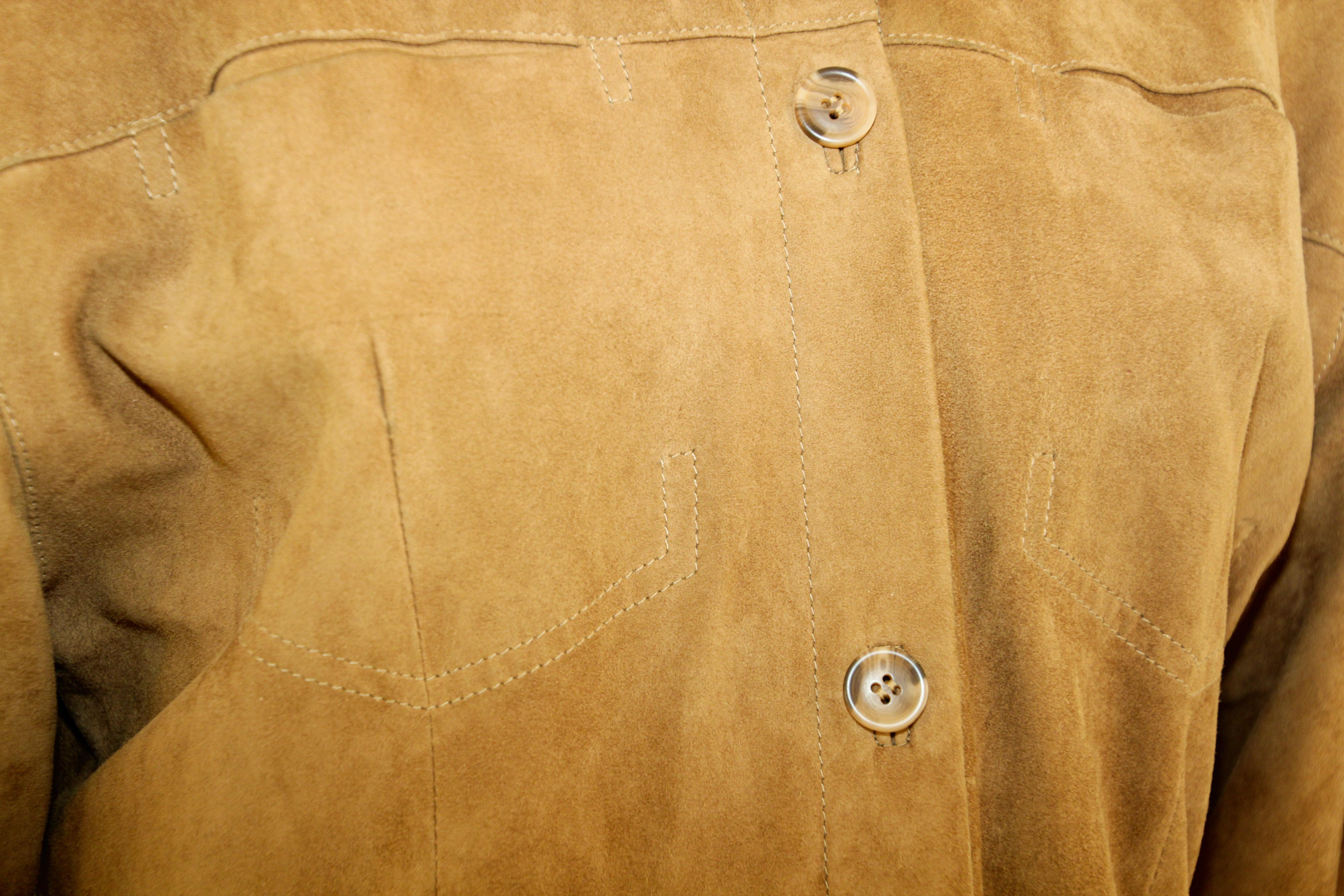 Vintage Suede Shirt Jacket Light Brown For Sale 1