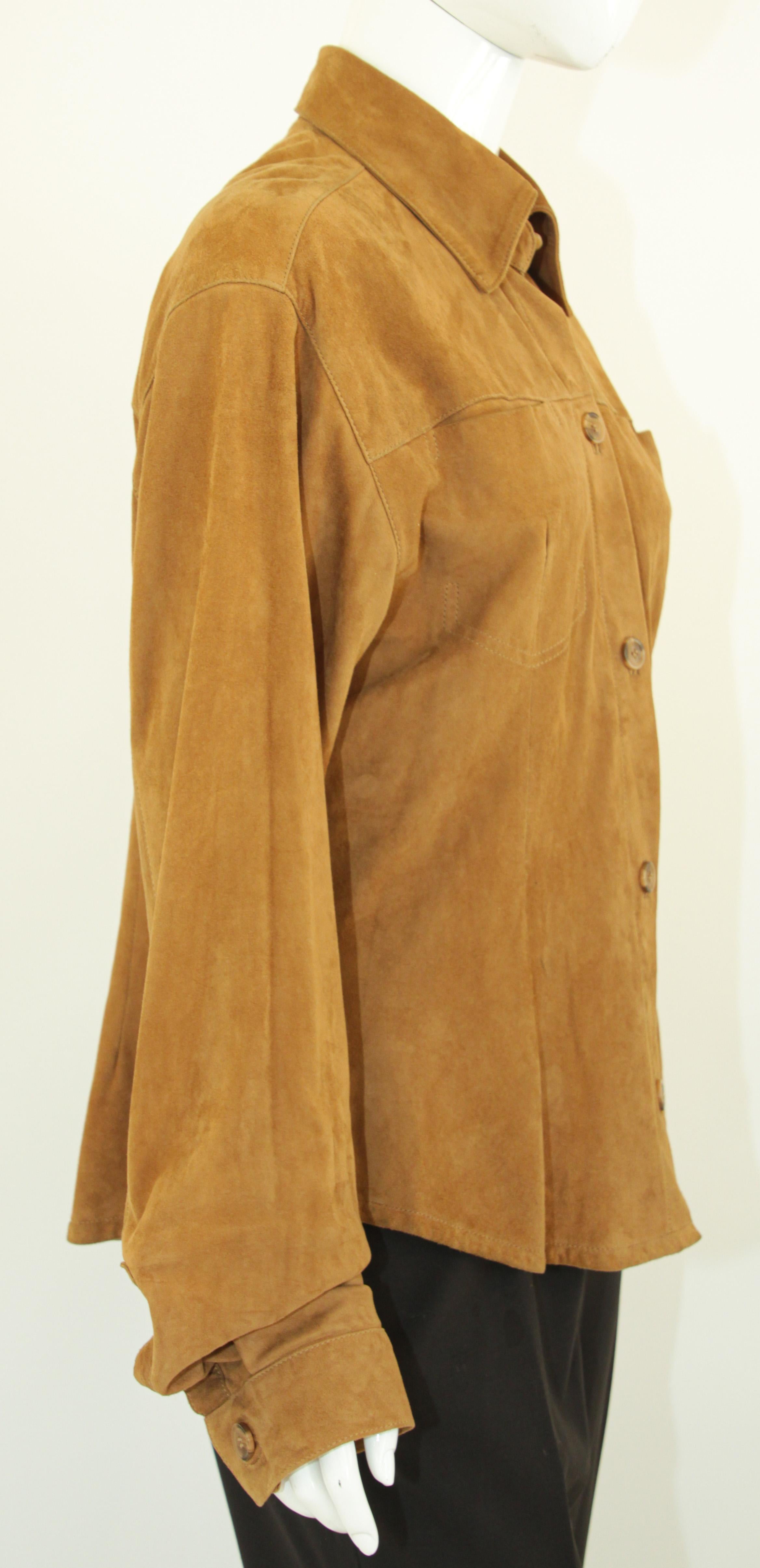 Vintage Suede Shirt Jacket Light Brown For Sale 2