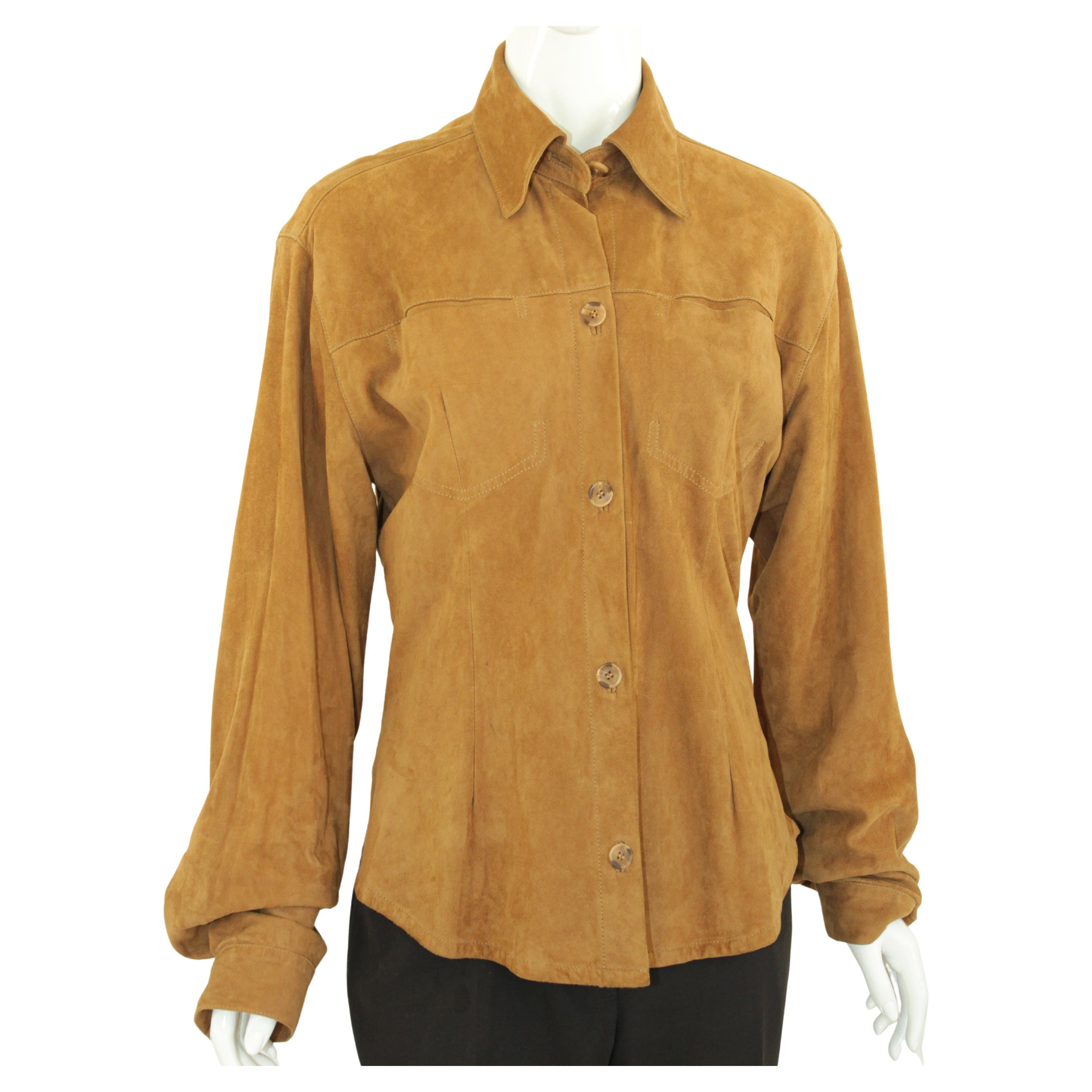 Vintage Suede Shirt Jacket Light Brown For Sale