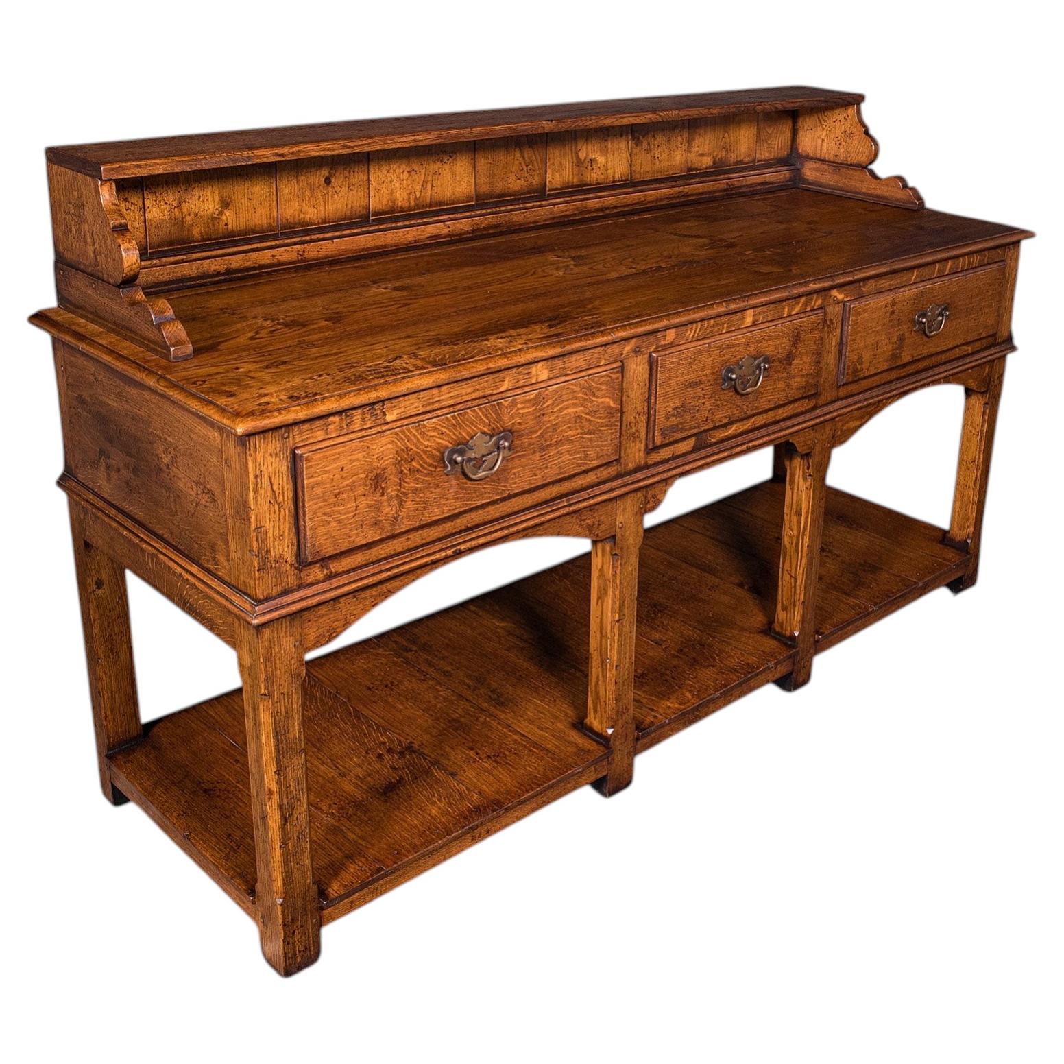 Vintage Suffolk Dresser Base, English, Oak, Victorian Revival, Kitchen Sideboard