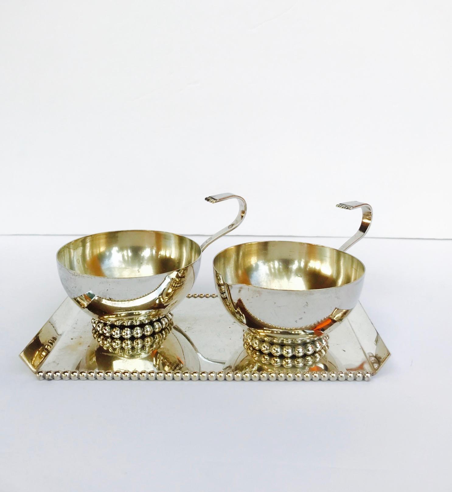 Hand-Crafted Vintage Silver Plated Sugar and Creamer Serving Set, Italy, C. 1970s For Sale