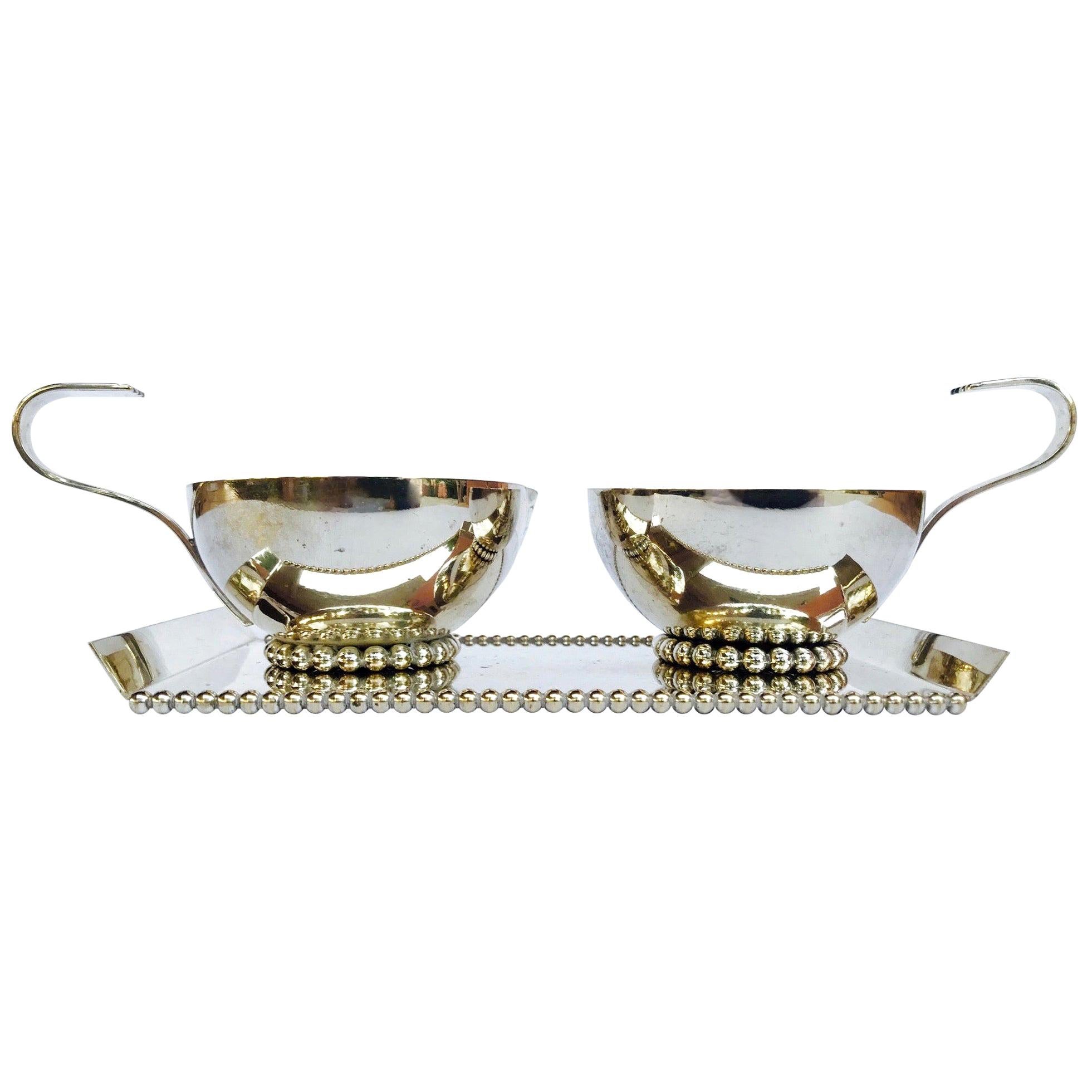 Vintage Silver Plated Sugar and Creamer Serving Set, Italy, C. 1970s For Sale