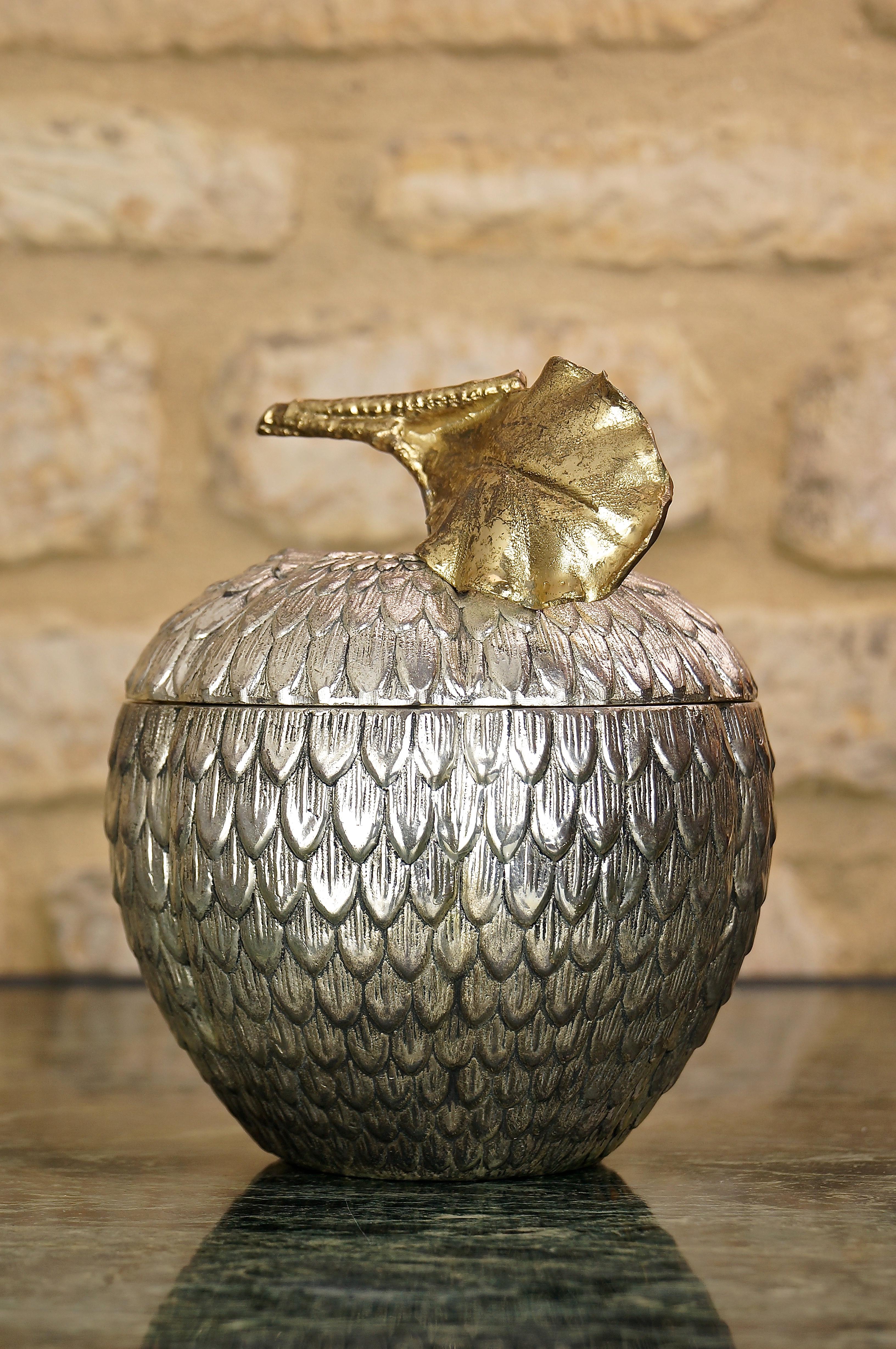 Vintage Silver Gilt Ice Bucket Apple Acorn Pineapple by Mauro Manetti Italy 1960 3