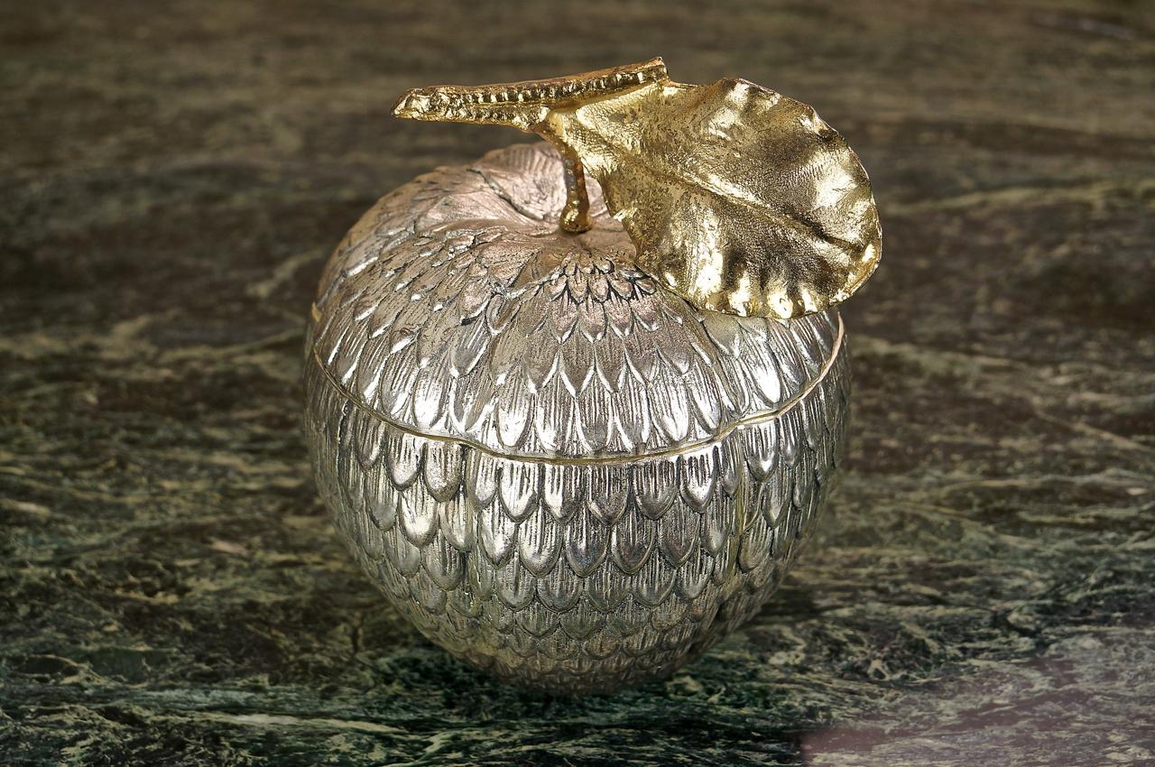 Mid-20th Century Vintage Silver Gilt Ice Bucket Apple Acorn Pineapple by Mauro Manetti Italy 1960