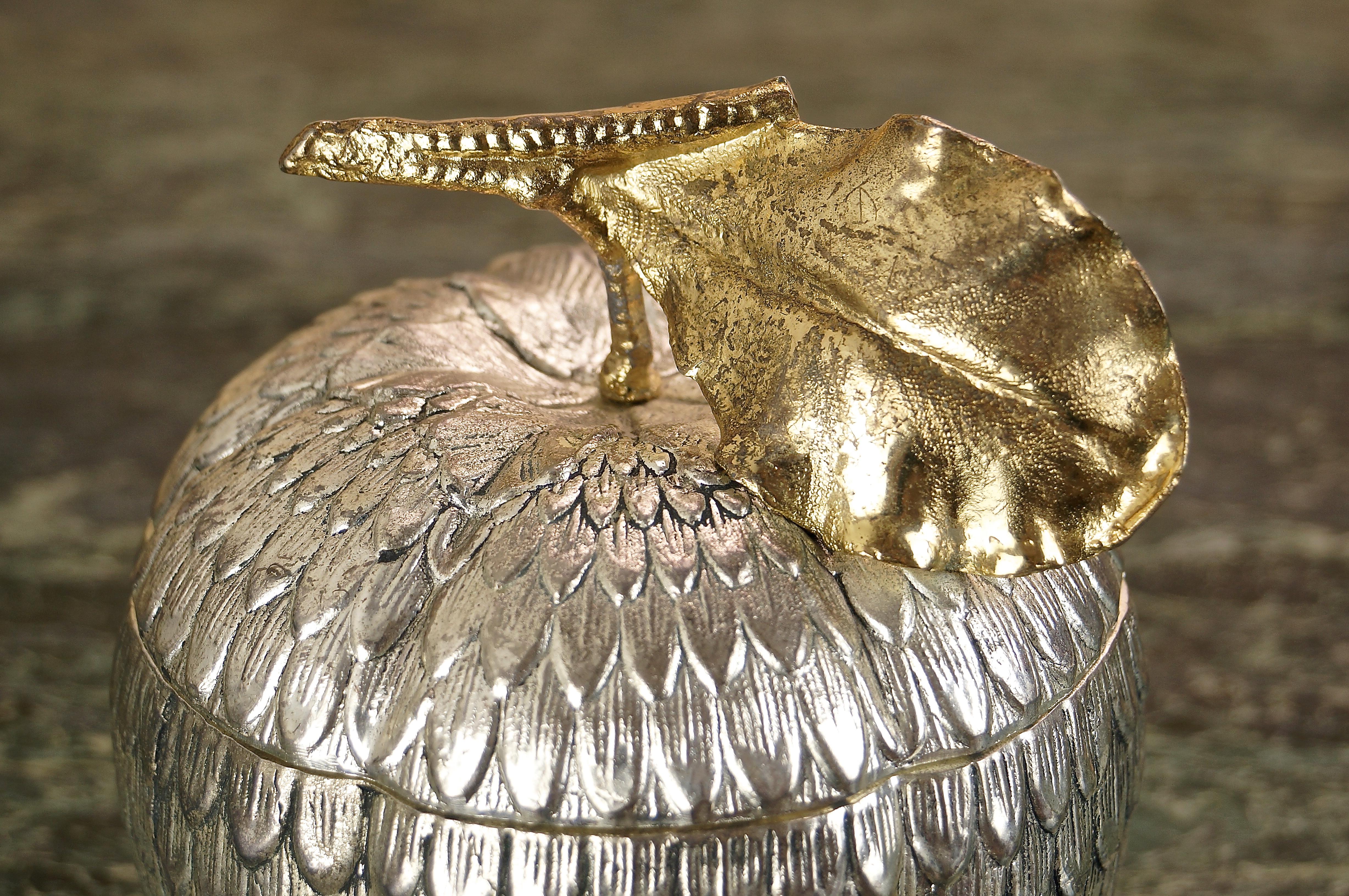 Vintage Silver Gilt Ice Bucket Apple Acorn Pineapple by Mauro Manetti Italy 1960 2