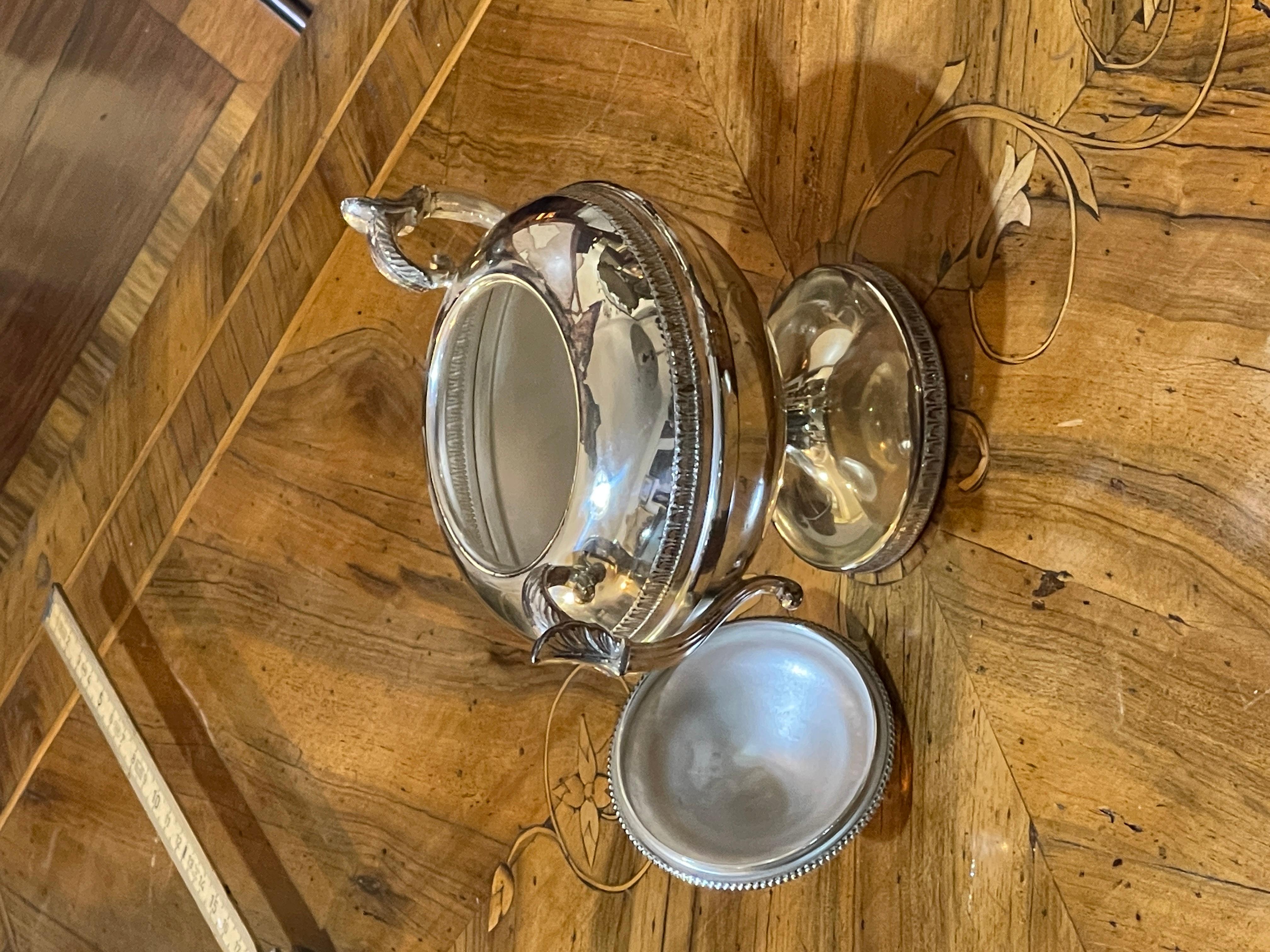 British Vintage Sugar Bowl, Silver Metal For Sale