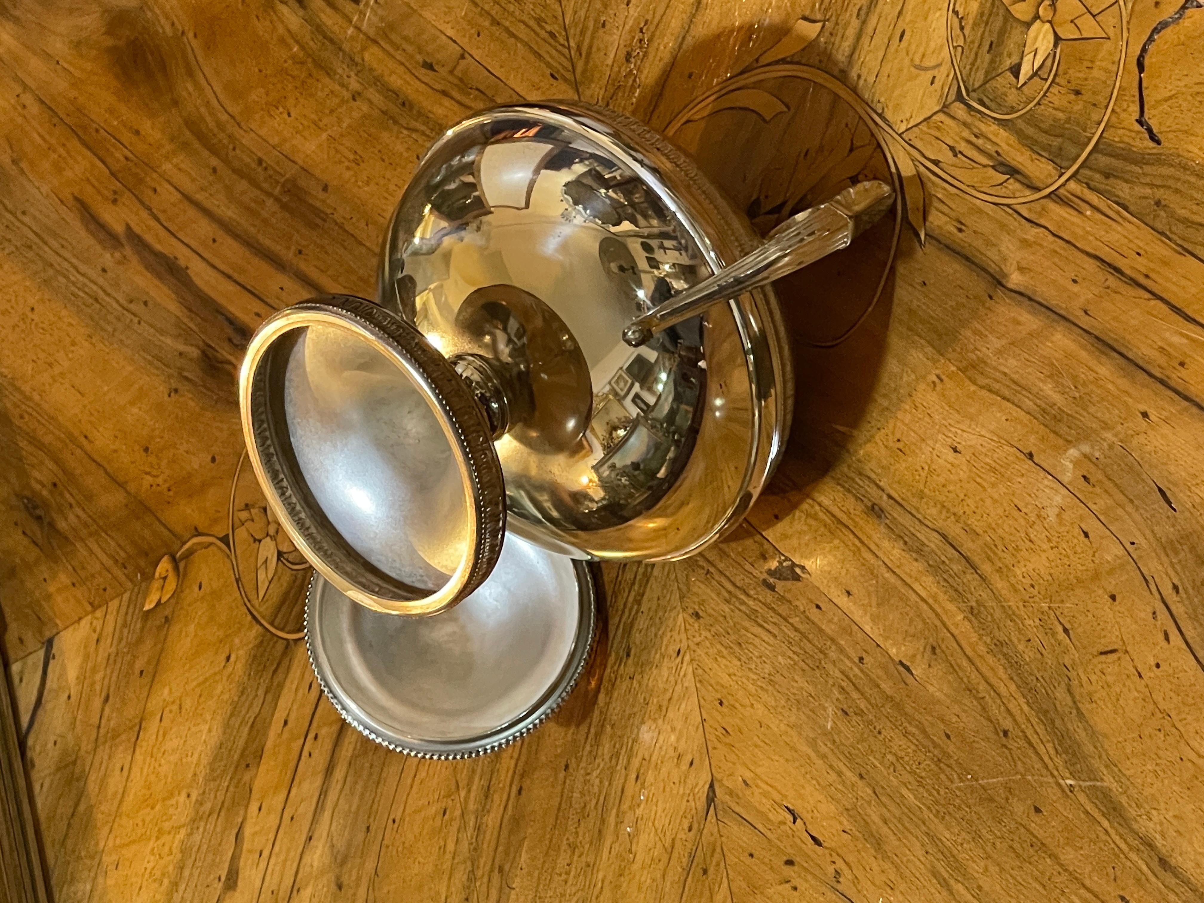 Carved Vintage Sugar Bowl, Silver Metal For Sale