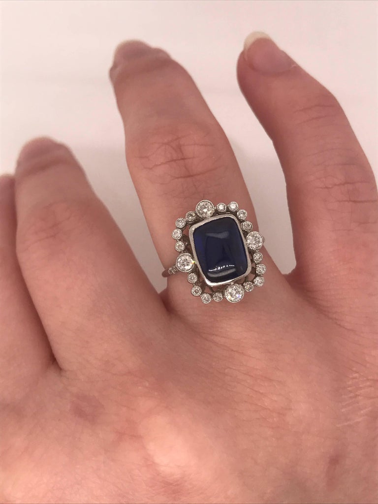 Sugar Loaf Cut Sapphire and Diamond Ring at 1stDibs