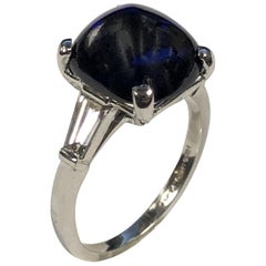 Vintage Sugar Loaf Sapphire and Platinum Diamond Ring