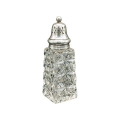 Vintage Sugar Shaker, English, Glass, Sterling Silver, Caster, Hallmarked 1929