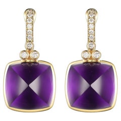Vintage Sugarloaf 20.45Ct Amethyst Diamond Earrings in 14 Karat Gold