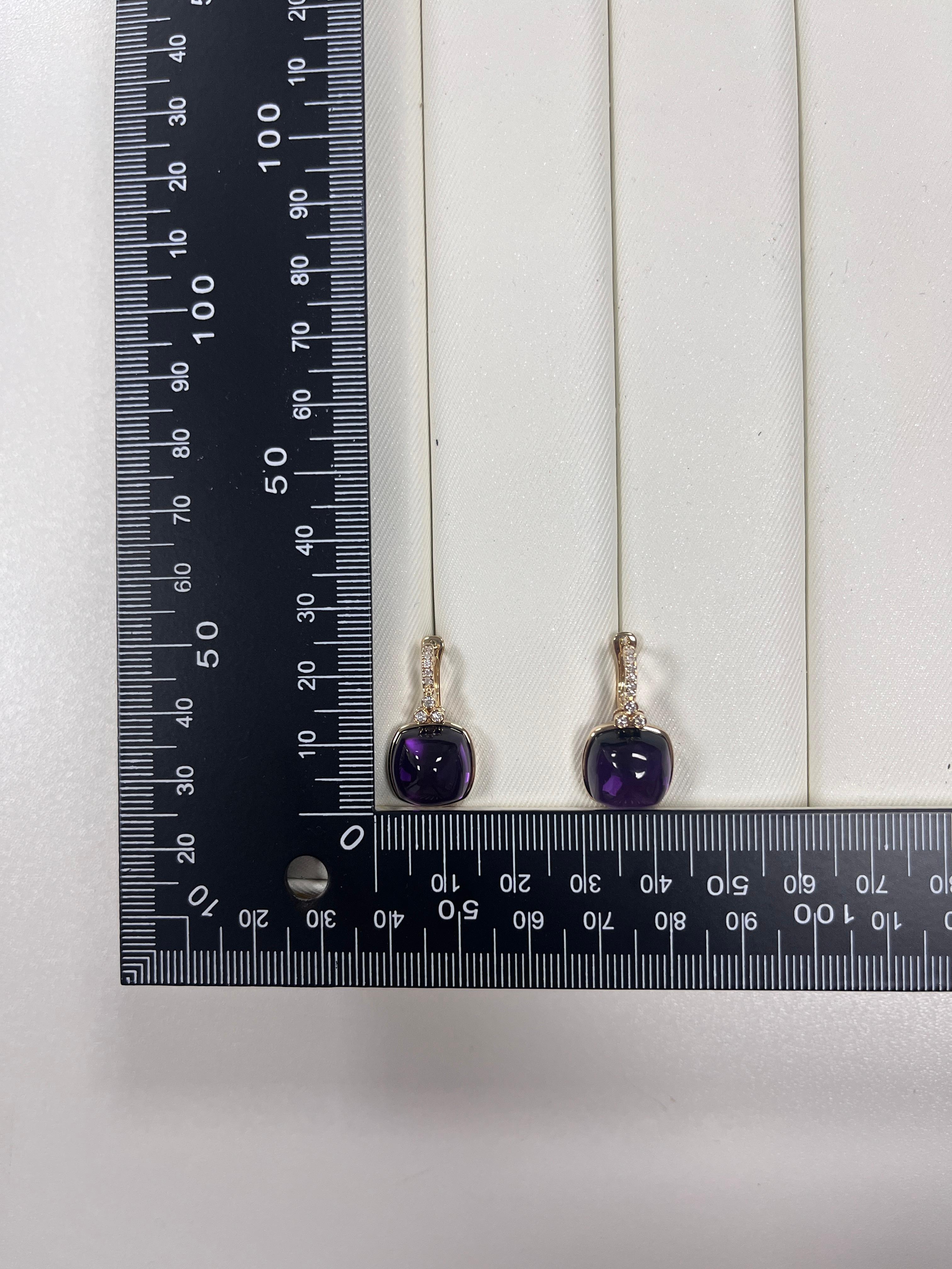 Contemporary Vintage Sugarloaf 20.45Ct Amethyst Diamond Earrings in 14 Karat Gold For Sale
