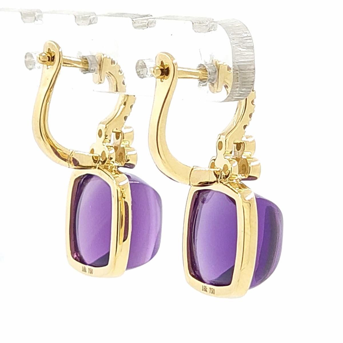 Vintage Sugarloaf 20.45Ct Amethyst Diamond Earrings in 14 Karat Gold In New Condition For Sale In Hong Kong, HK