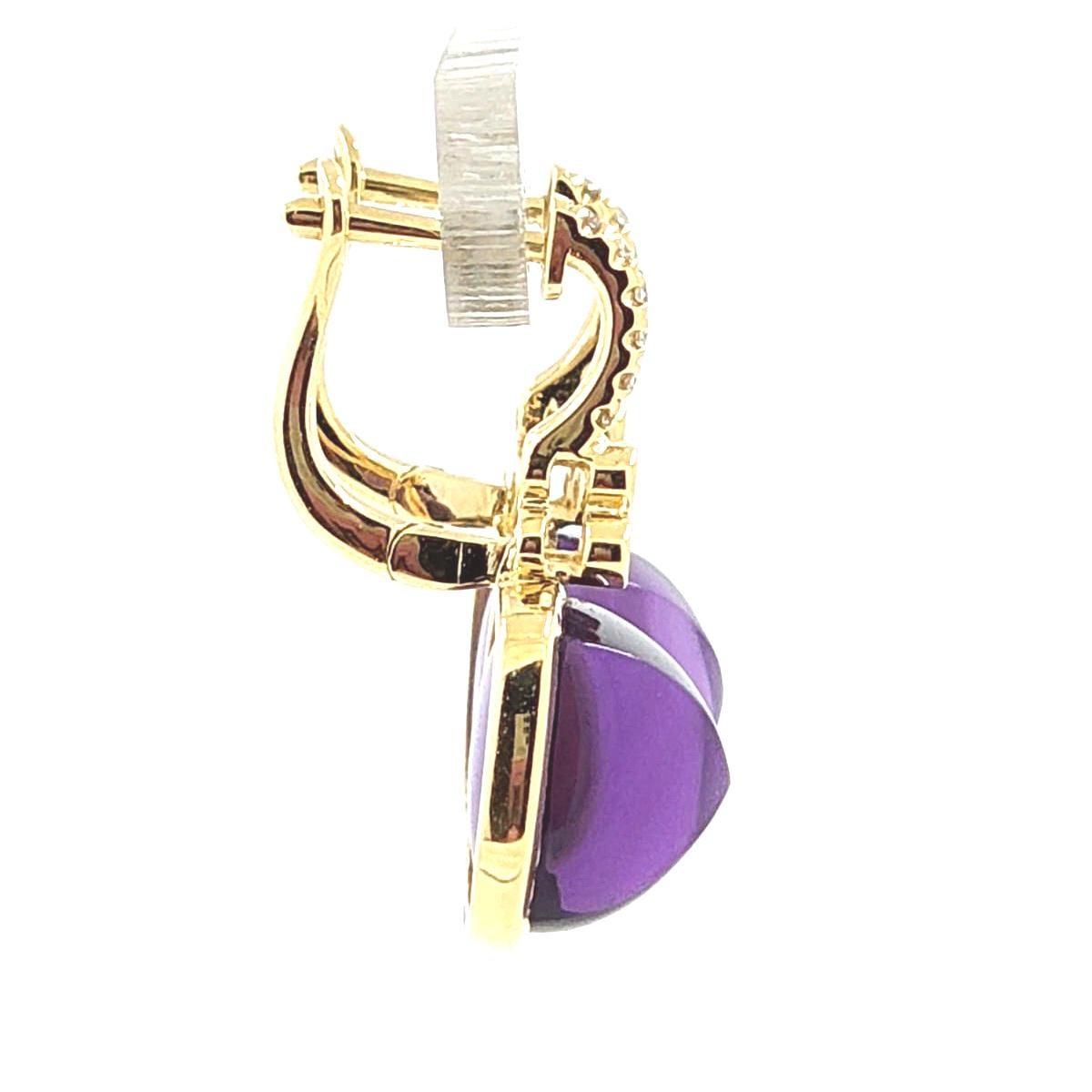 Women's Vintage Sugarloaf 20.45Ct Amethyst Diamond Earrings in 14 Karat Gold For Sale