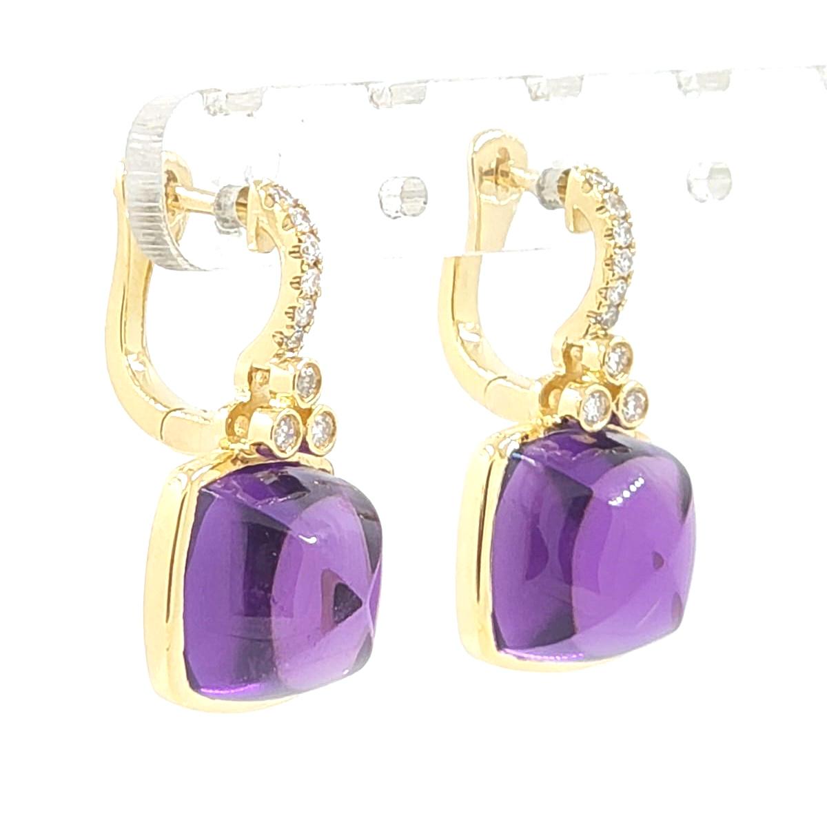 Vintage Sugarloaf 20.45Ct Amethyst Diamond Earrings in 14 Karat Gold For Sale 1