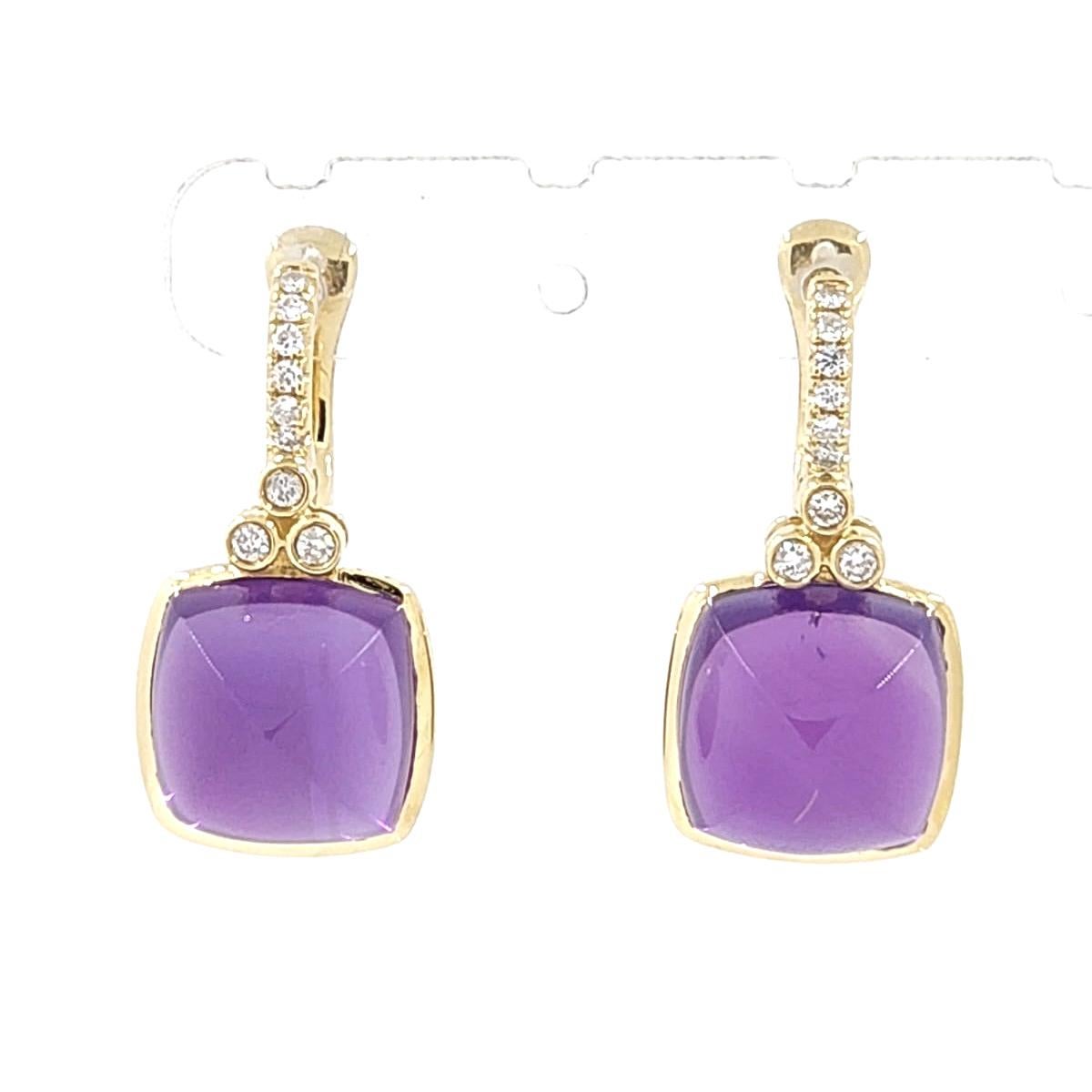Vintage Sugarloaf 20.45Ct Amethyst Diamond Earrings in 14 Karat Gold For Sale 2