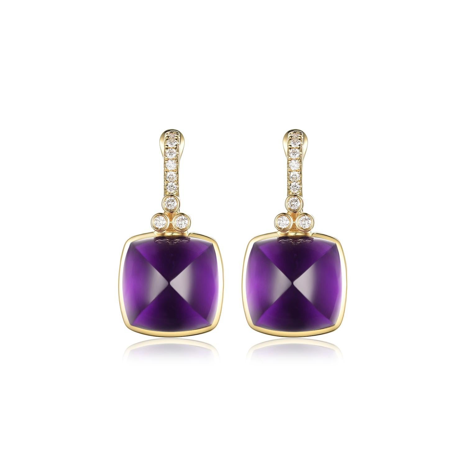 Vintage Sugarloaf 20.45Ct Amethyst Diamond Earrings in 14 Karat Gold For Sale 3