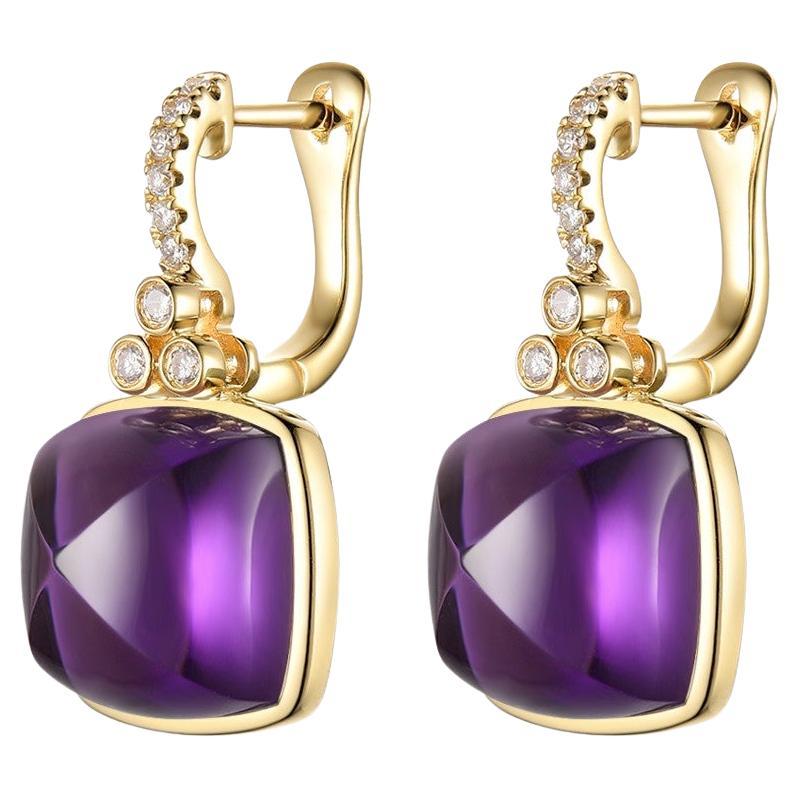 Ohrringe aus 14 Karat Gold mit 20,45 Karat Amethyst-Diamant im Zuckerhut-Schliff