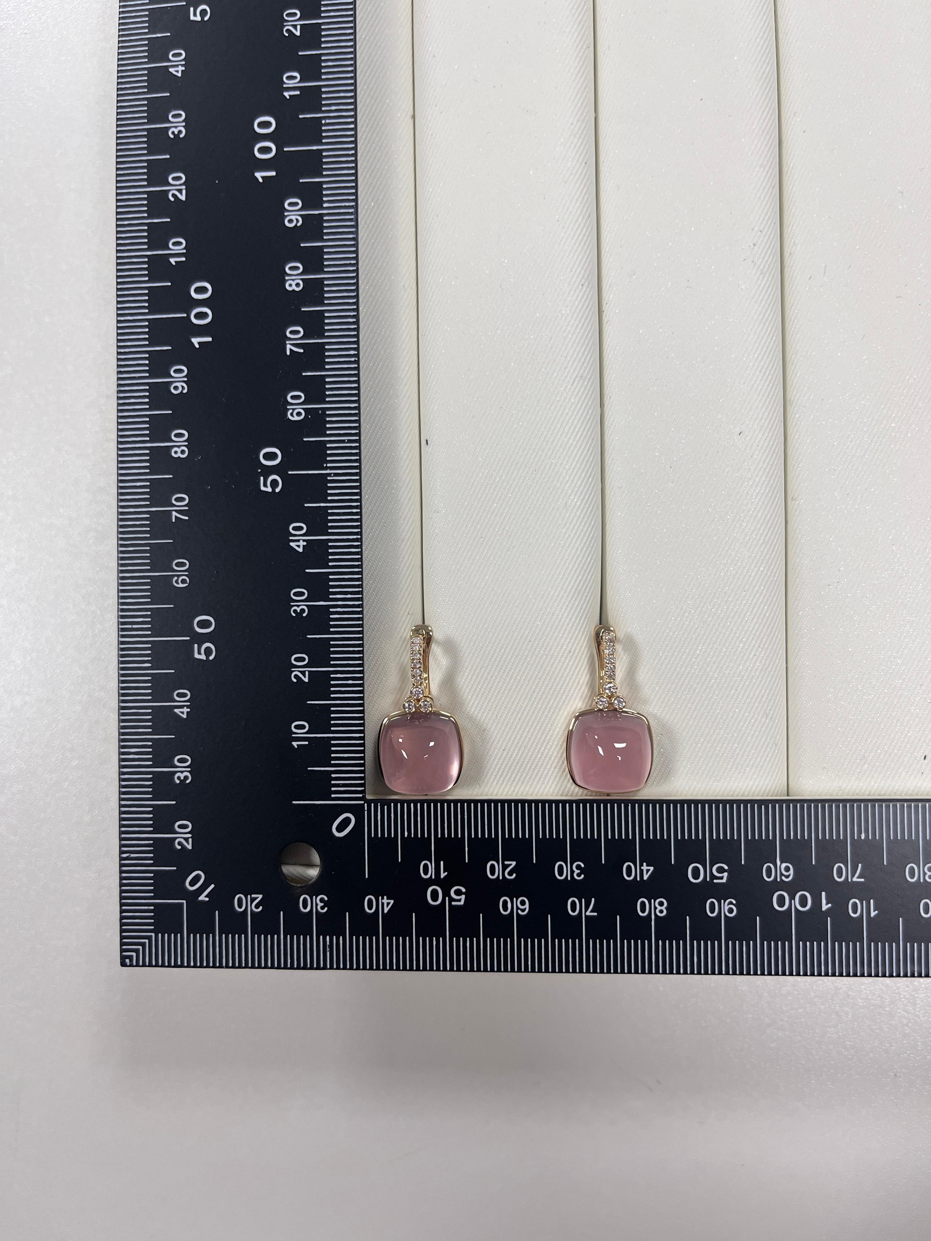 Pendientes vintage de diamantes de cuarzo rosa de 22,8 quilates en oro amarillo de 14 quilates Contemporáneo en venta