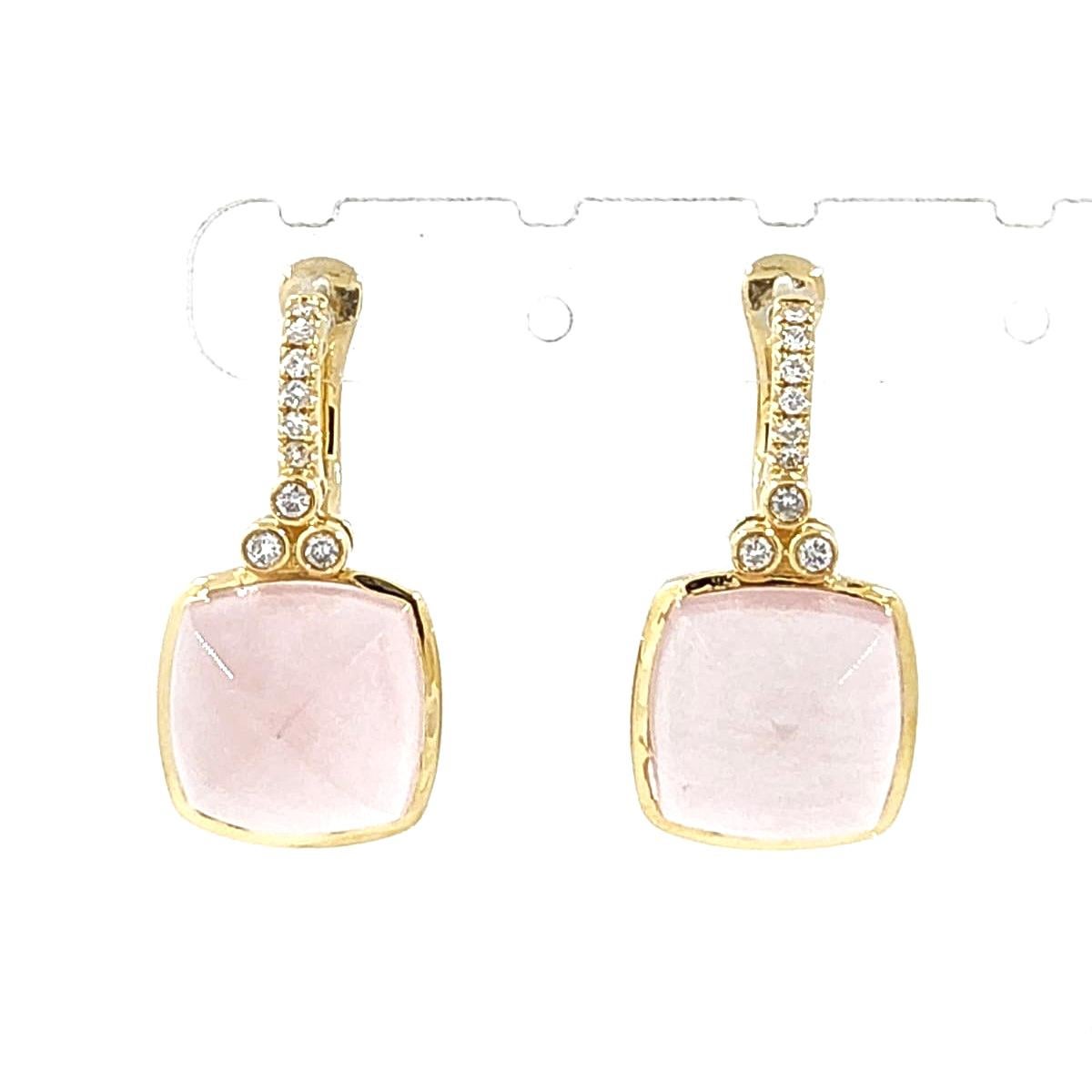 Pendientes vintage de diamantes de cuarzo rosa de 22,8 quilates en oro amarillo de 14 quilates en Nuevo estado para la venta en Hong Kong, HK