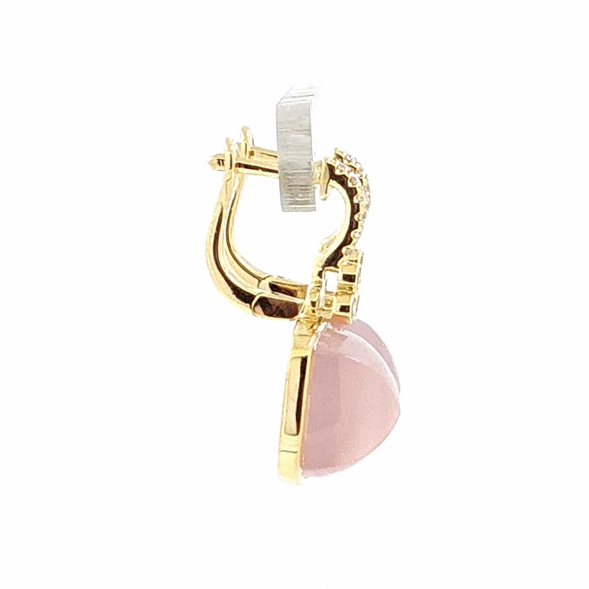 Pendientes vintage de diamantes de cuarzo rosa de 22,8 quilates en oro amarillo de 14 quilates en venta 1