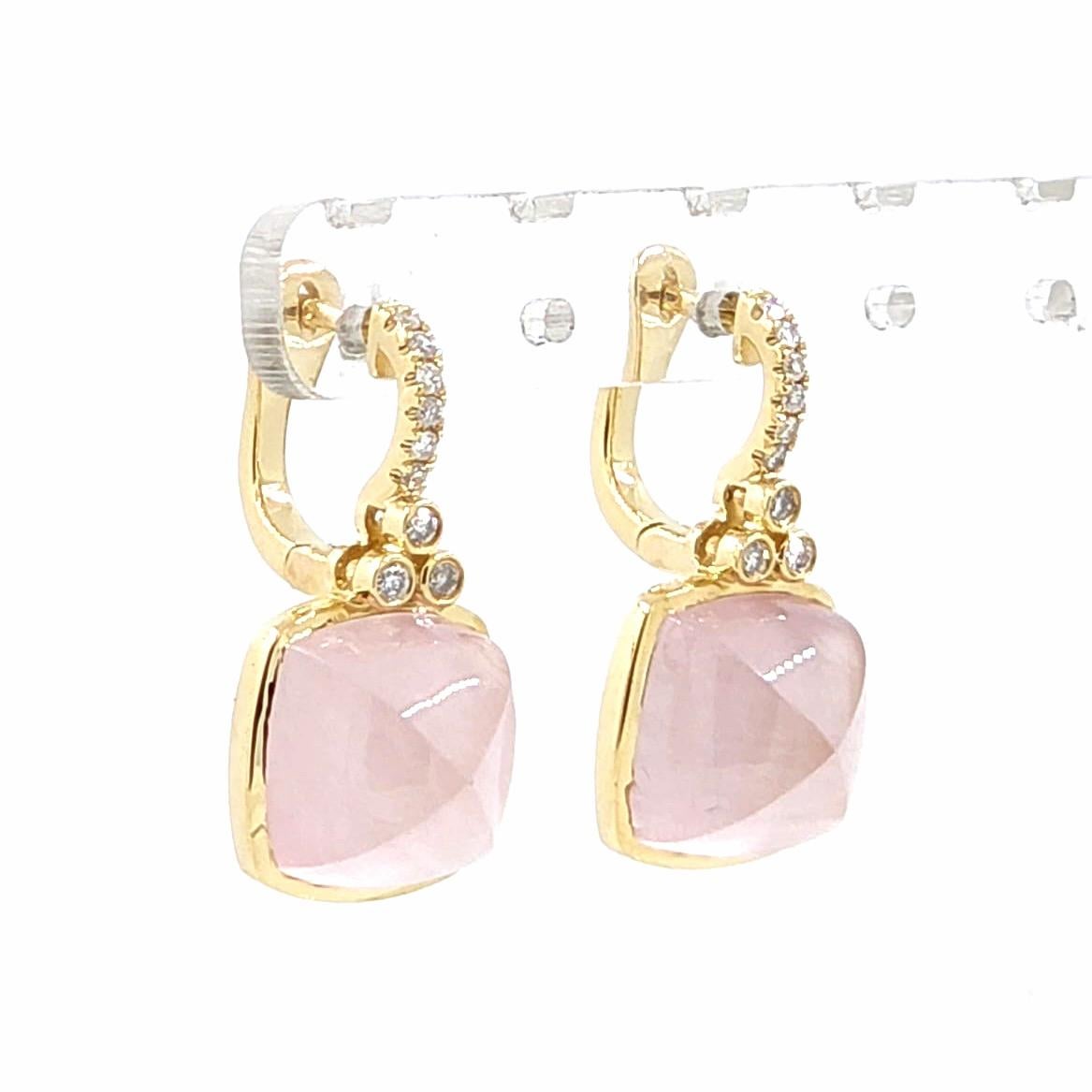 Pendientes vintage de diamantes de cuarzo rosa de 22,8 quilates en oro amarillo de 14 quilates en venta 2