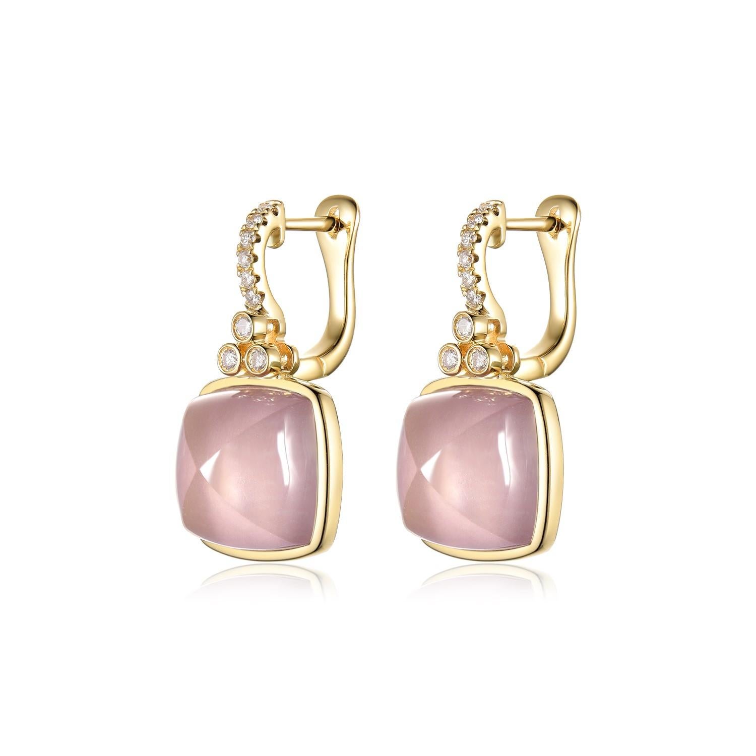 Pendientes vintage de diamantes de cuarzo rosa de 22,8 quilates en oro amarillo de 14 quilates en venta 3