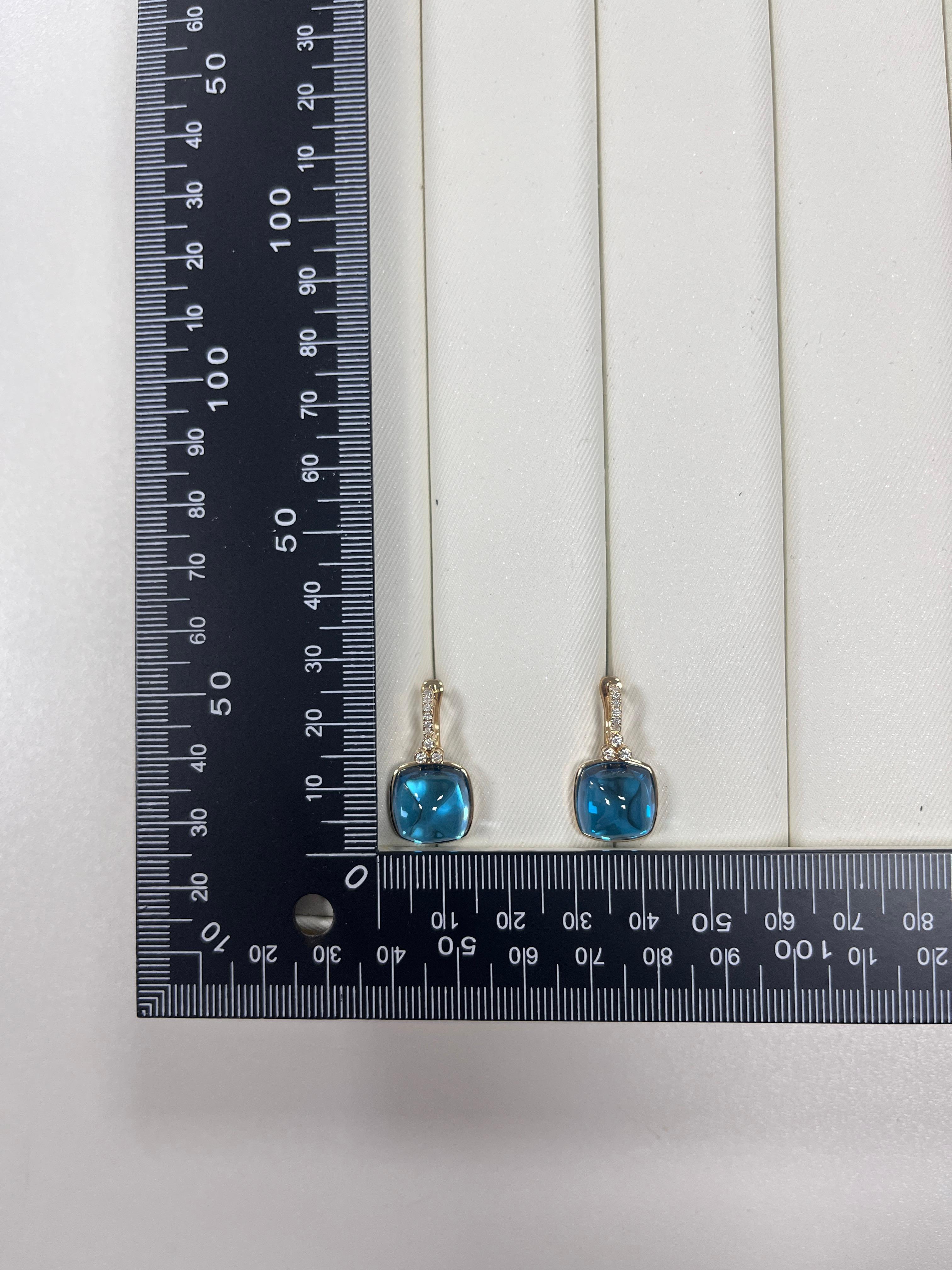 Contemporary Vintage Sugarloaf 27.65Ct Blue Topaz Diamond Earrings in 14 Karat Yellow Gold