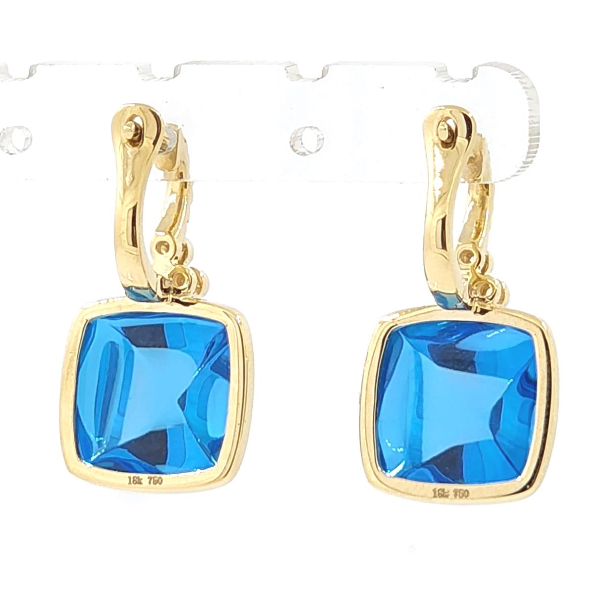 Vintage Sugarloaf 27.65Ct Blue Topaz Diamond Earrings in 14 Karat Yellow Gold In New Condition In Hong Kong, HK