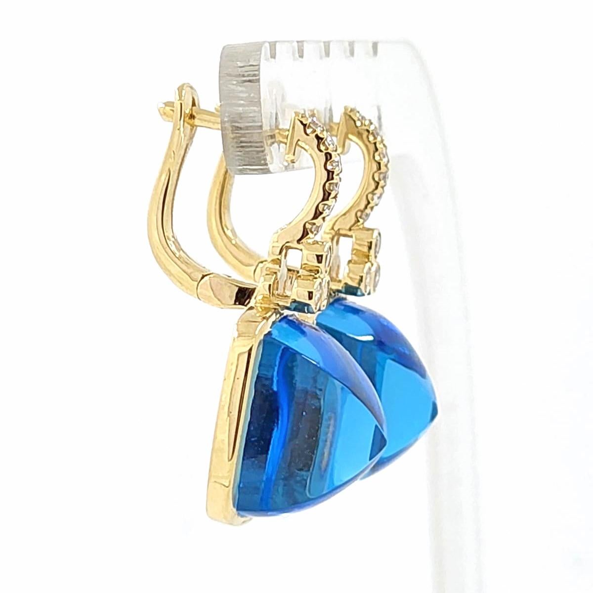Women's Vintage Sugarloaf 27.65Ct Blue Topaz Diamond Earrings in 14 Karat Yellow Gold