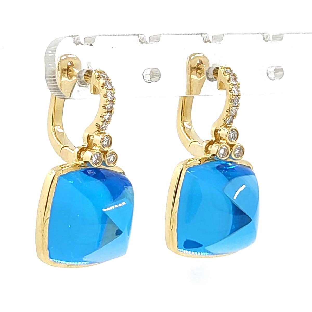 Vintage Sugarloaf 27.65Ct Blue Topaz Diamond Earrings in 14 Karat Yellow Gold 1