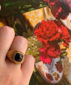 Estate 3.5 TCW Natural Sugarloaf Sapphire 18K Yellow Gold Signet Ring