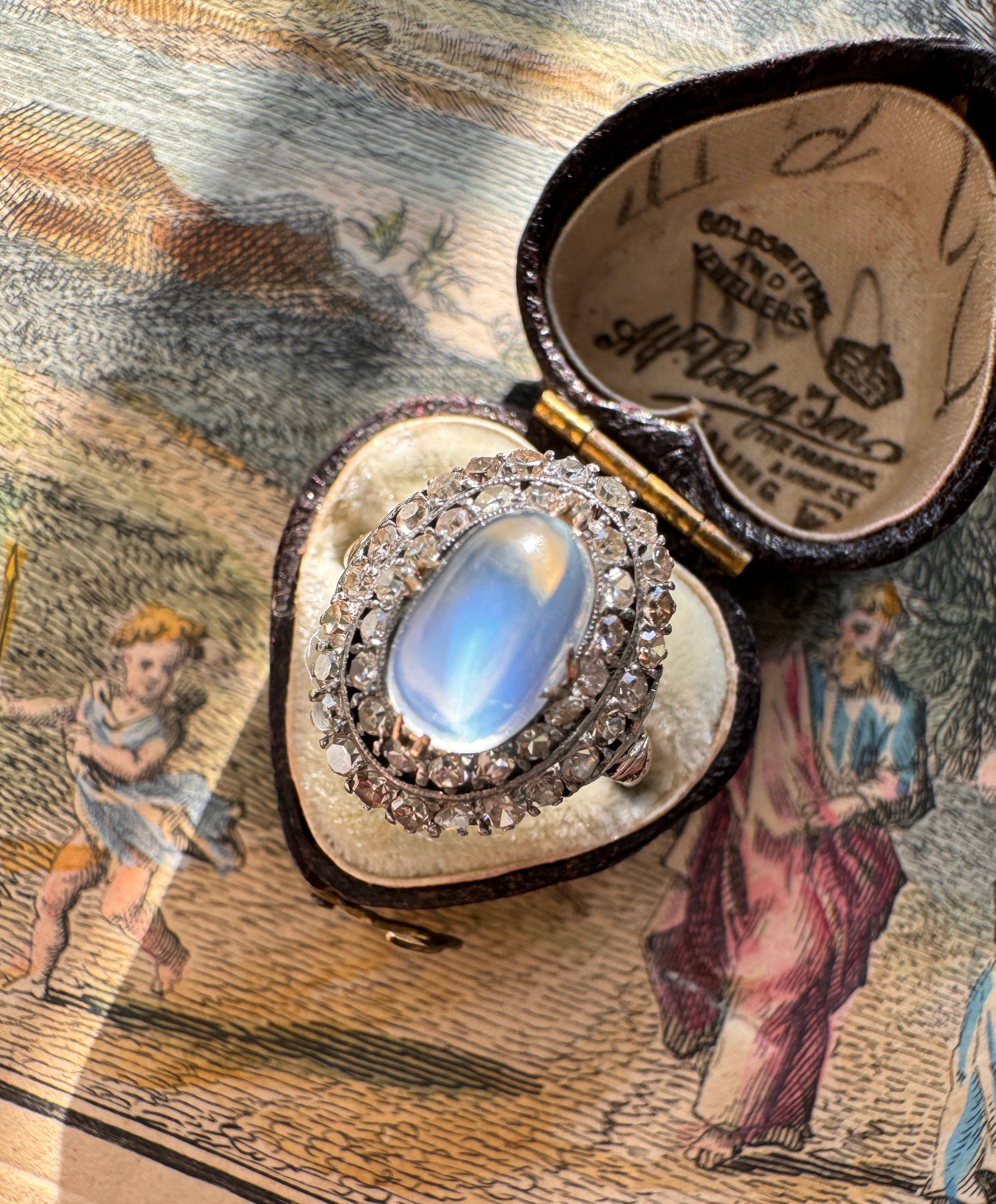 Vintage Sugarloaf Moonstone and Diamond Ring 1