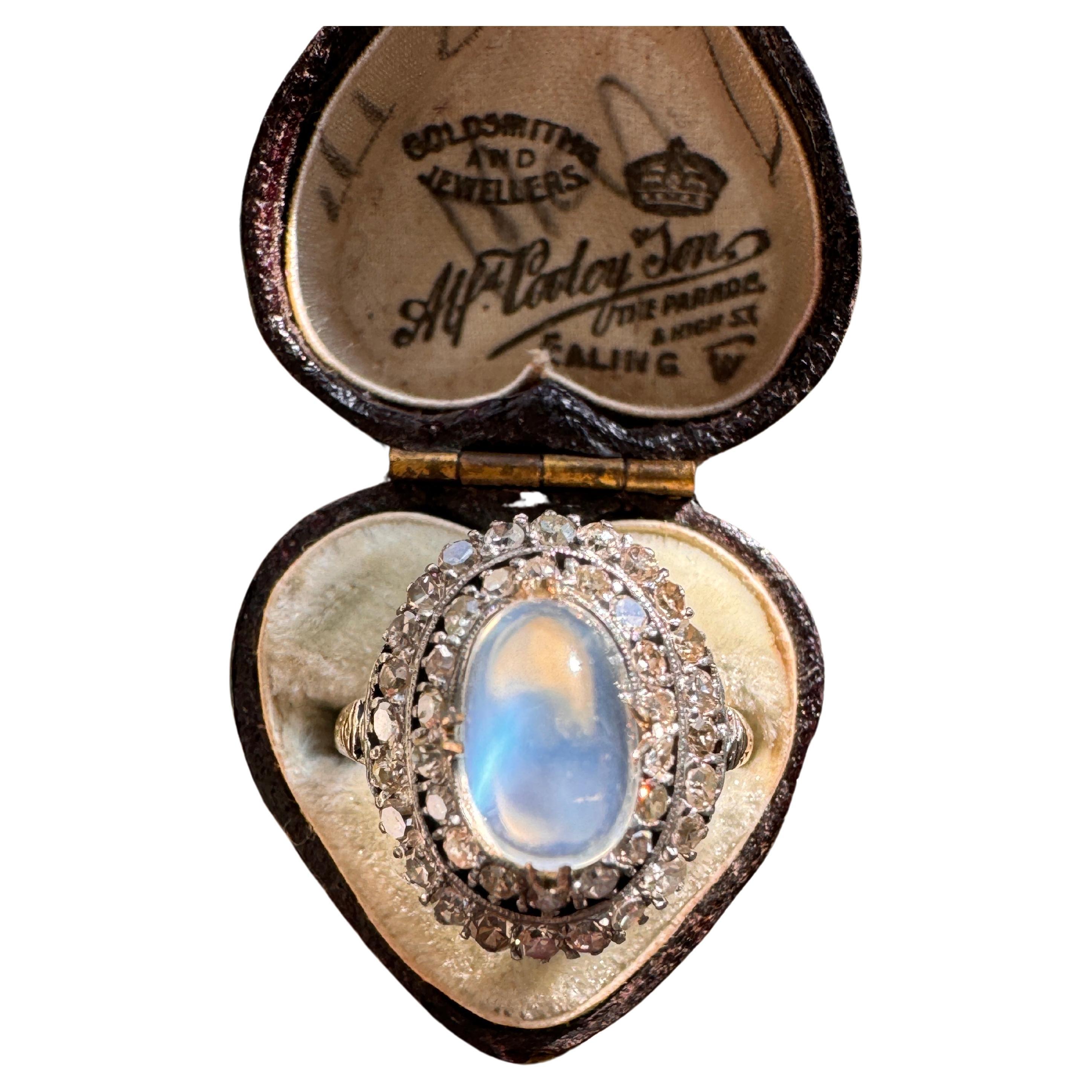 Vintage Sugarloaf Moonstone and Diamond Ring