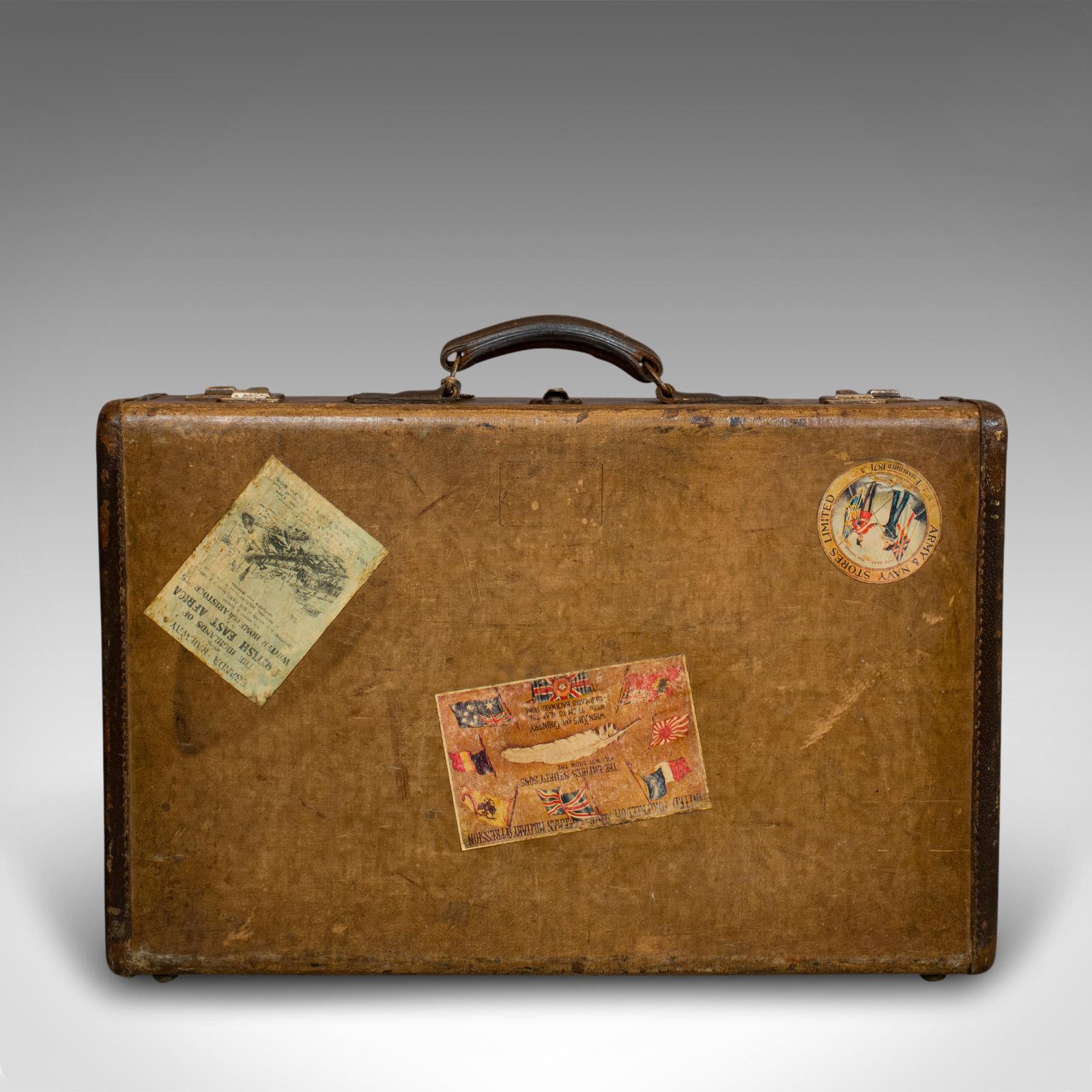 Art Deco Vintage Suitcase, English, Leather Bound, Travel Case, Decoration, 20th Century
