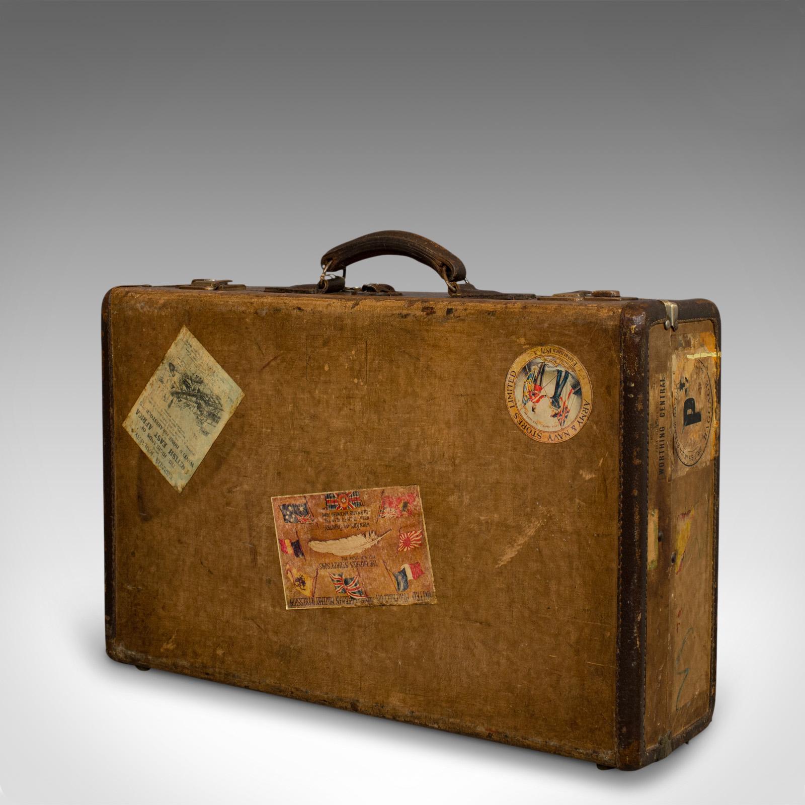 Vintage Suitcase, English, Leather Bound, Travel Case, Decoration, 20th Century 1