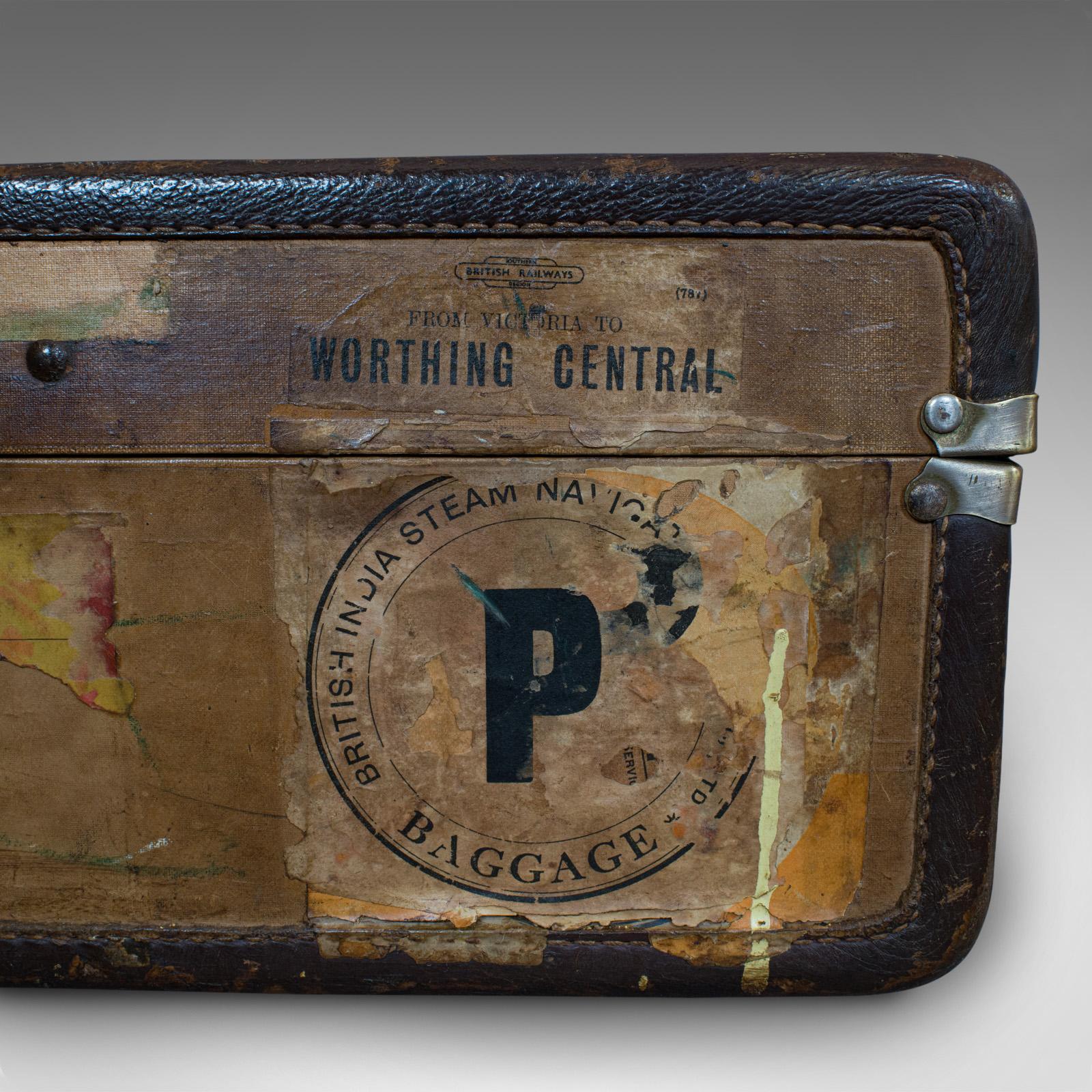 Vintage Suitcase, English, Leather Bound, Travel Case, Decoration, 20th Century 4
