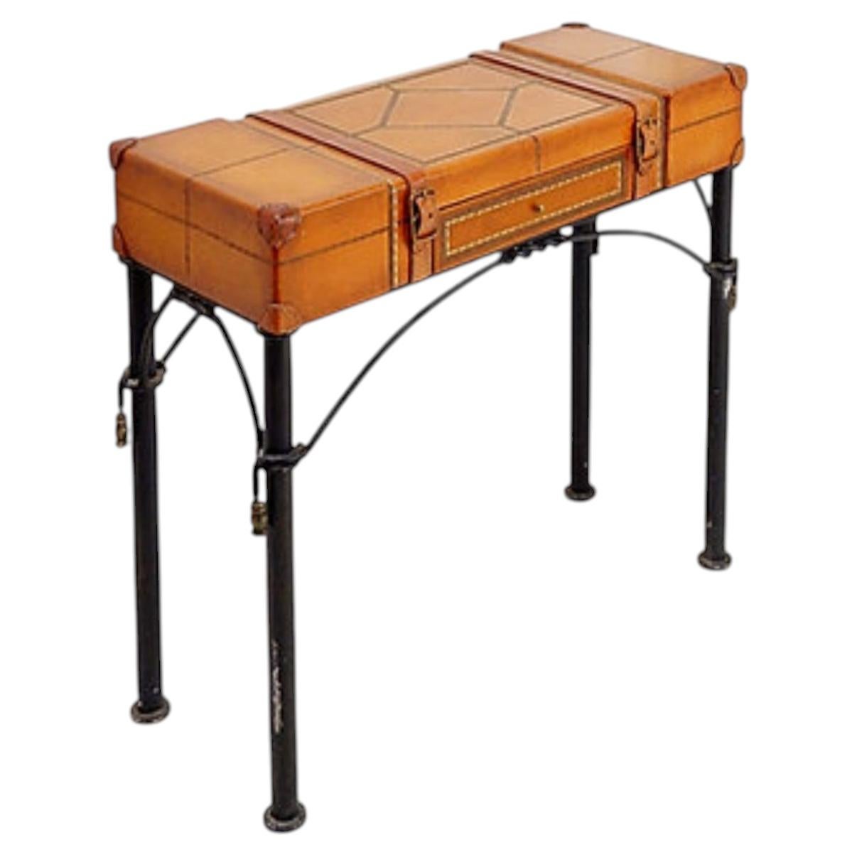 Vintage 'suitcase' leather Console Table For Sale