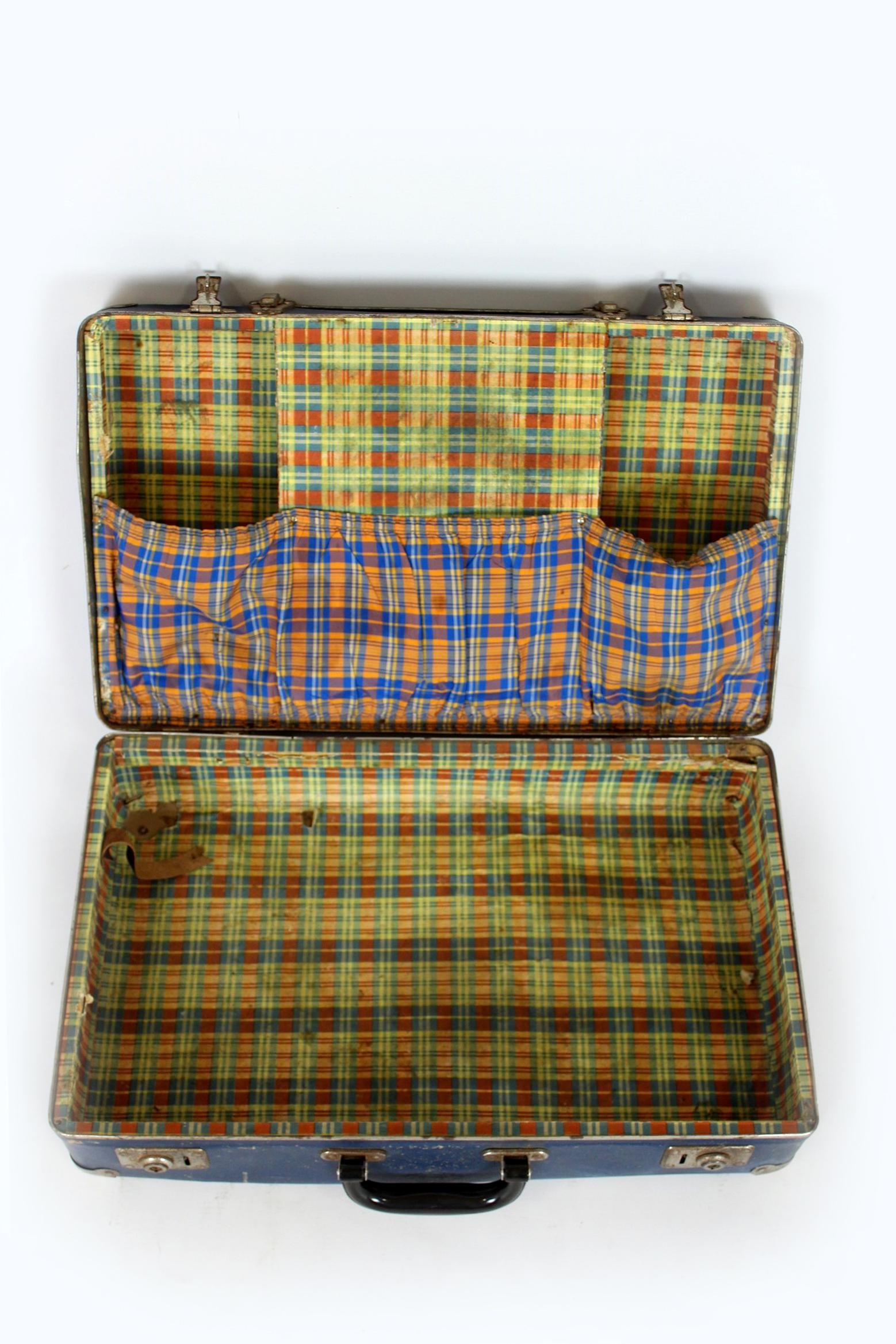 Vintage Suitcase with Original Luggage Labels, 1950s For Sale 7