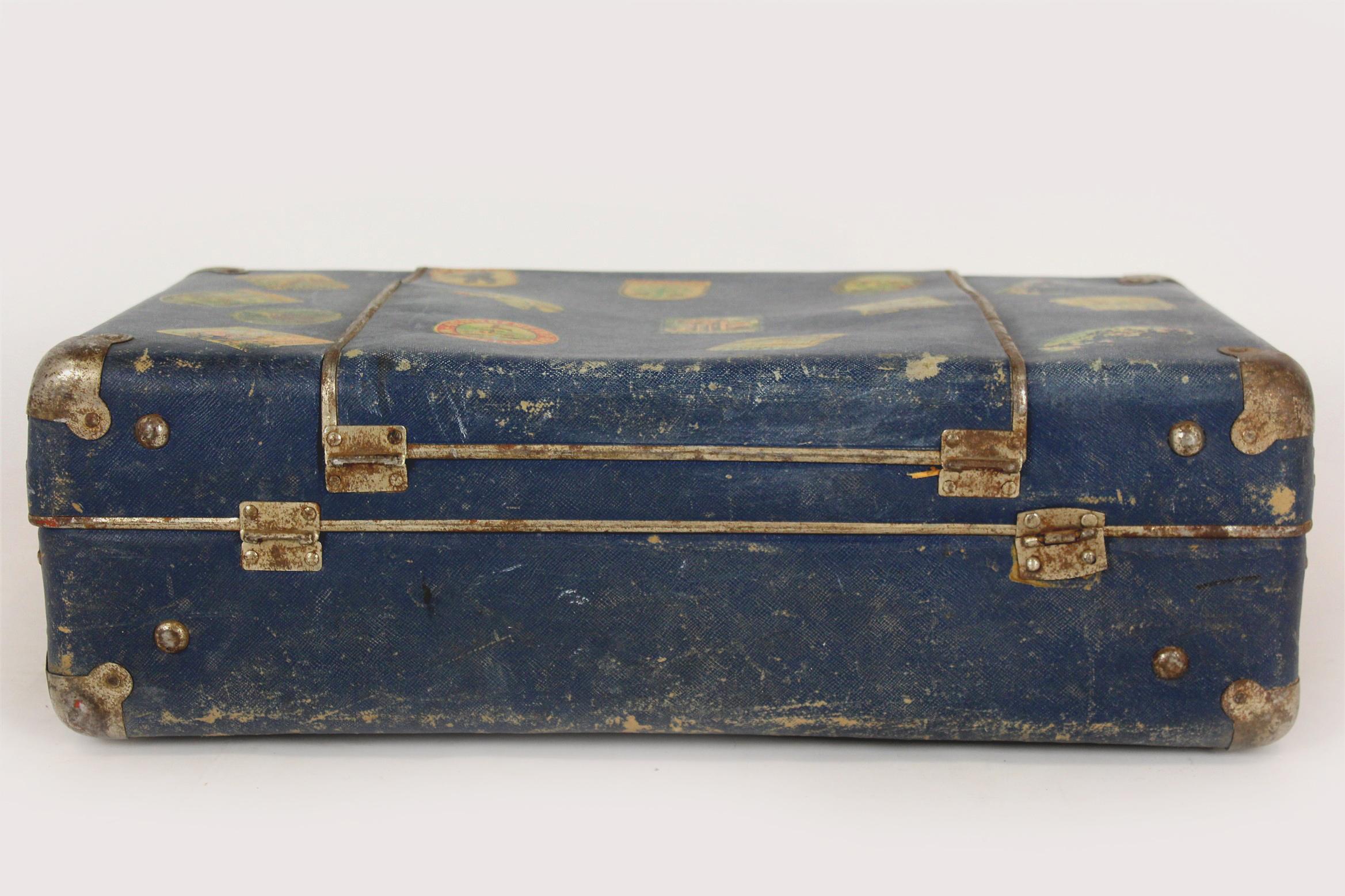 Vintage Suitcase with Original Luggage Labels, 1950s For Sale 13
