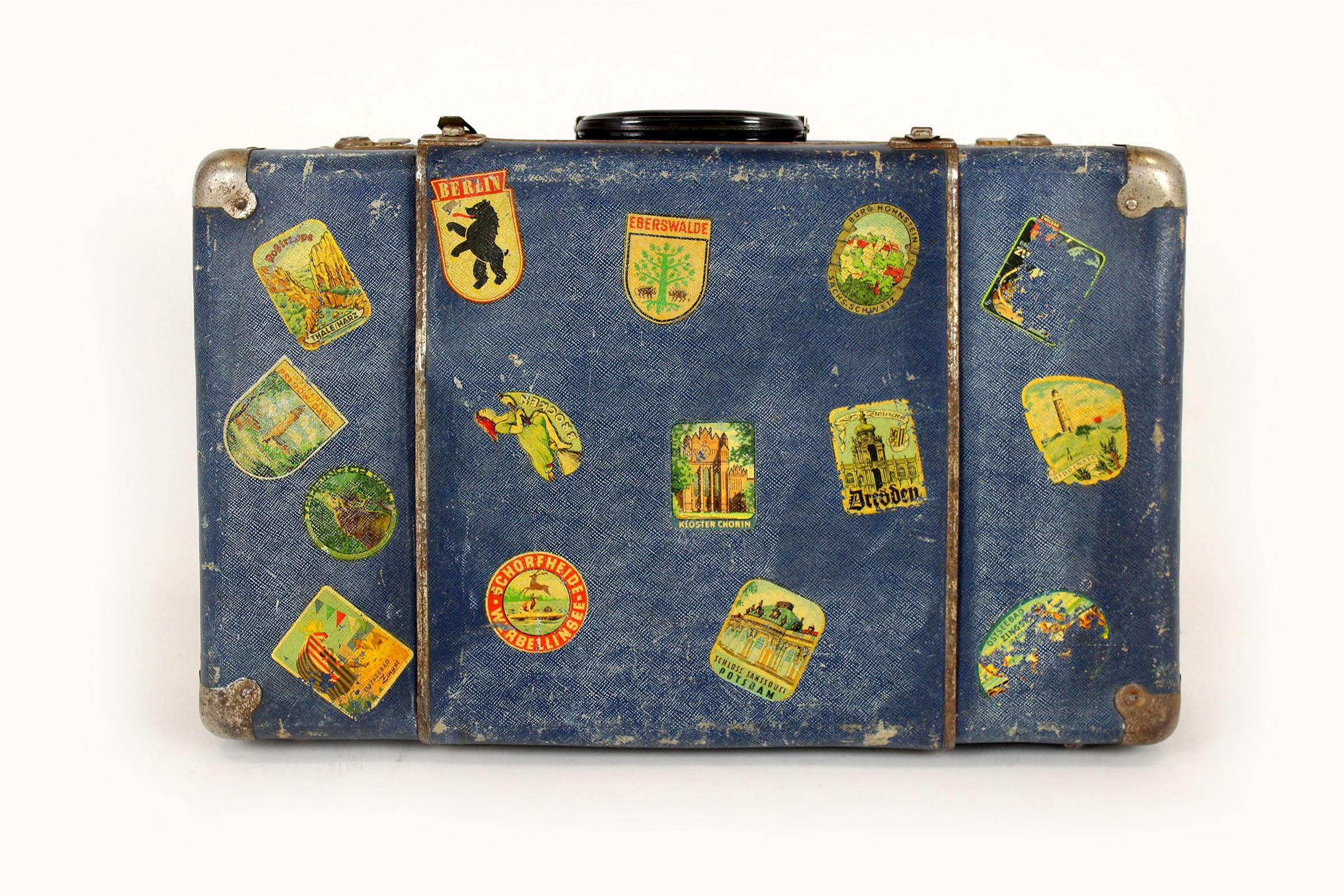 20th Century Vintage Suitcase with Original Luggage Labels, 1950s For Sale