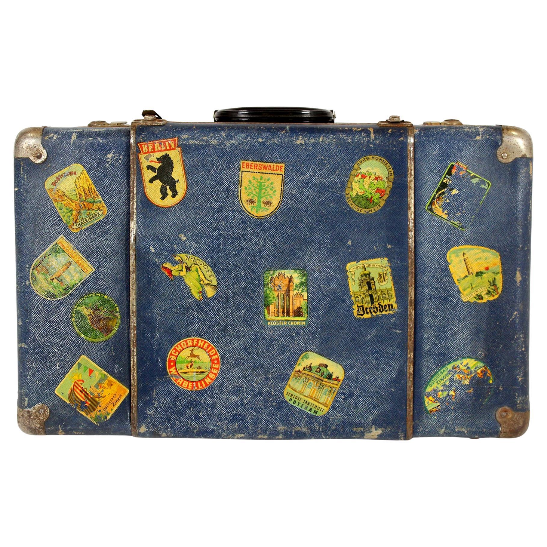 Vintage Suitcase with Original Luggage Labels, 1950s