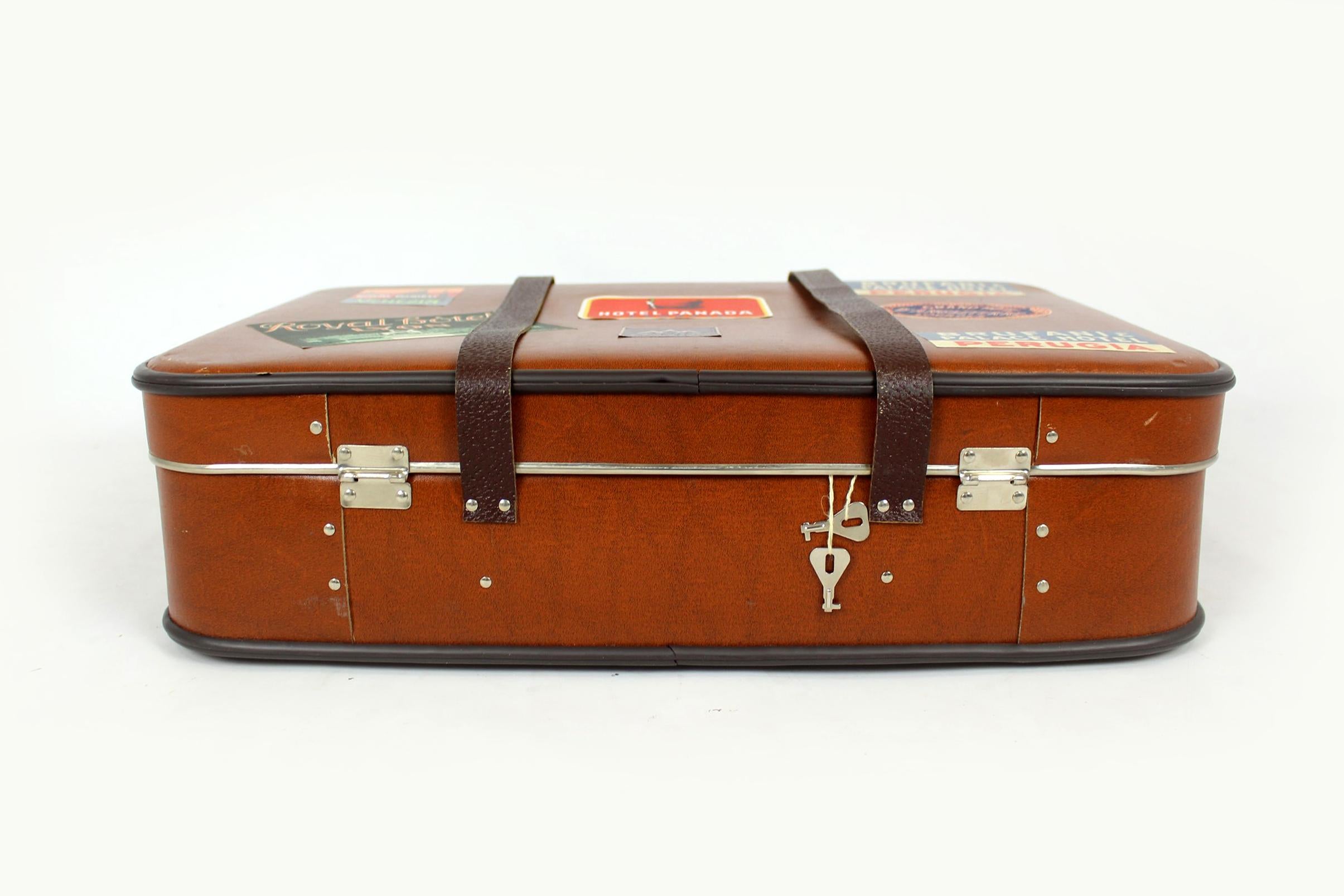 Vintage Suitcase with Original Stickers, 1960s 9