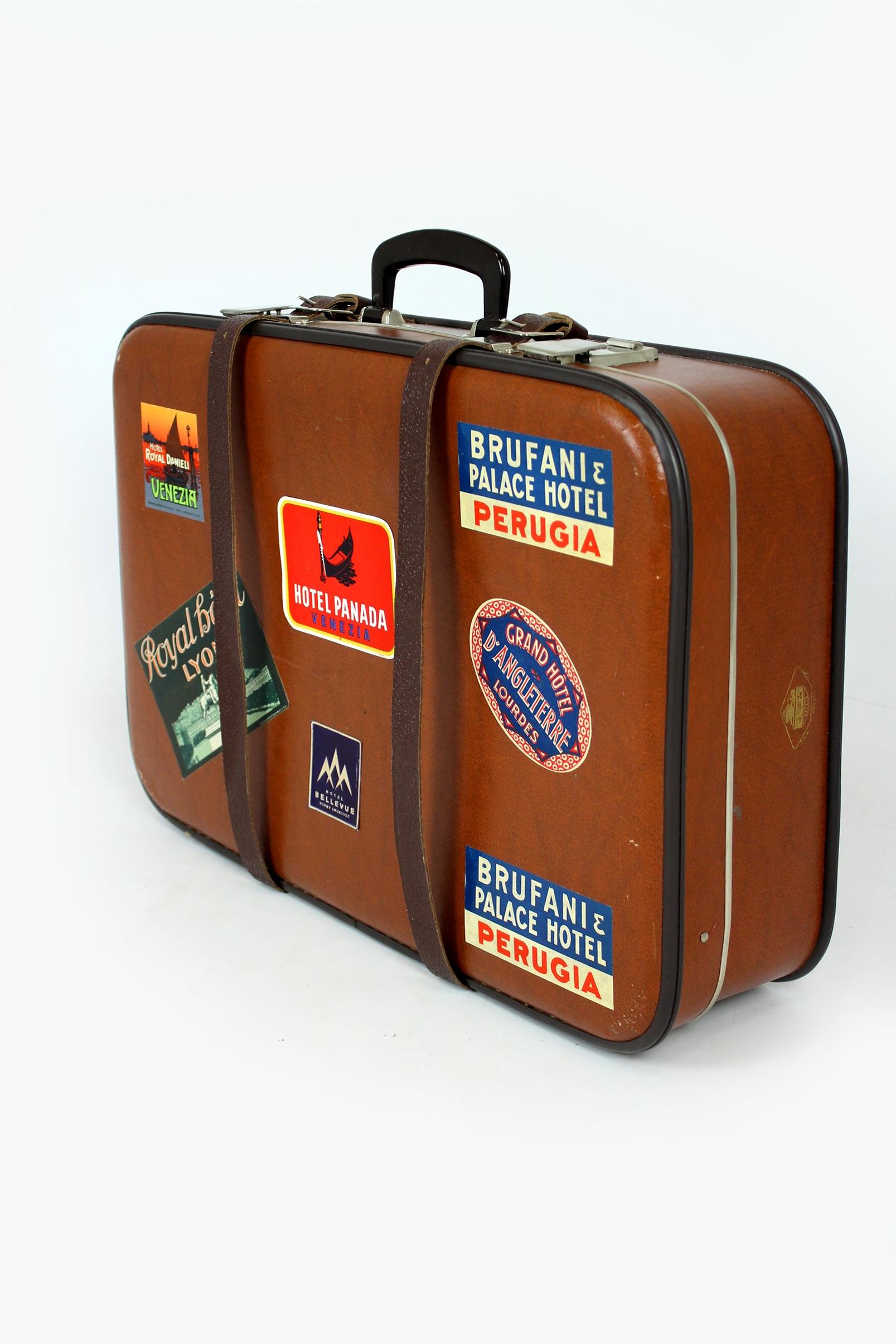 Vintage Suitcase with Original Stickers, 1960s 12