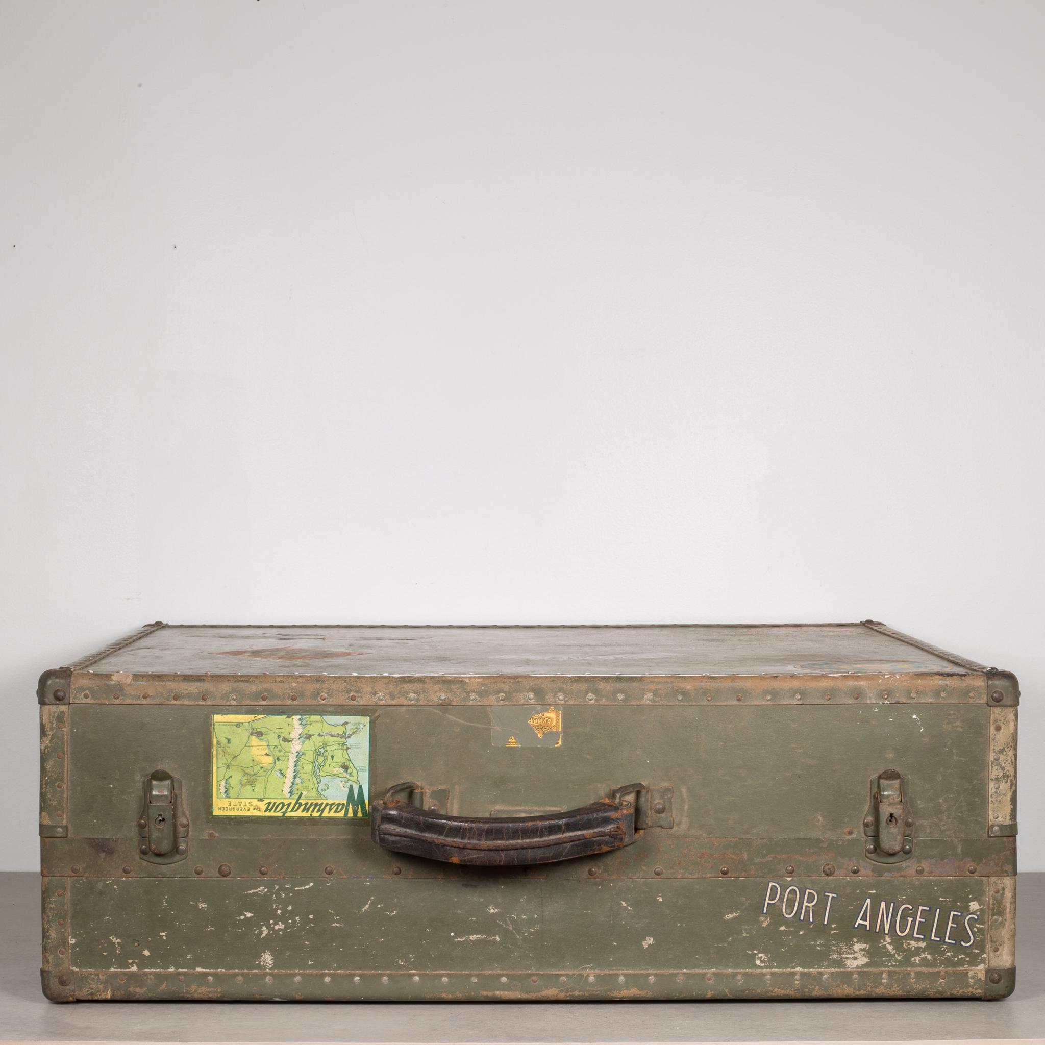 Vintage Suitcase with Original Travel Stickers, circa 1940-1950 In Good Condition In San Francisco, CA