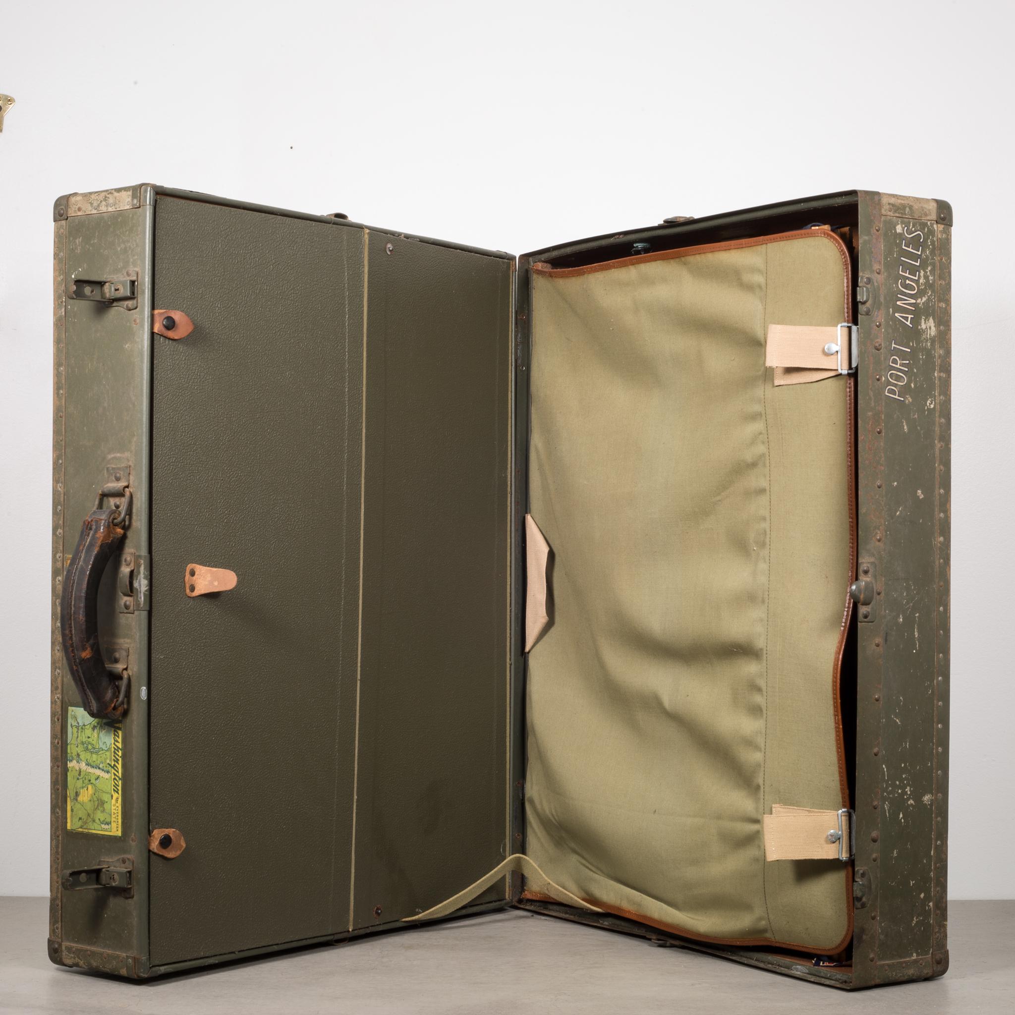 Metal Vintage Suitcase with Original Travel Stickers, circa 1940-1950