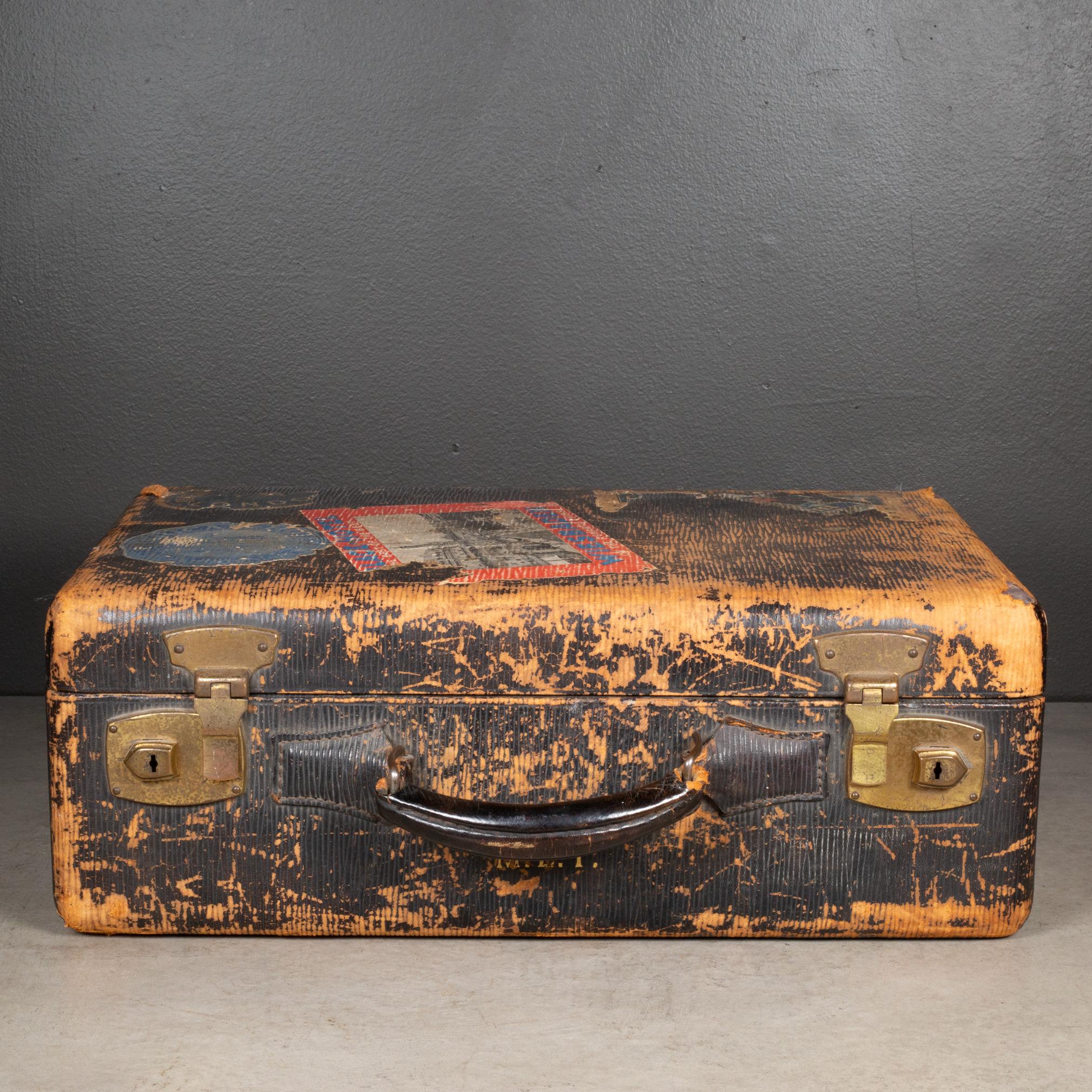 Brass Vintage Suitcase with Original Travel Stickers c.1950