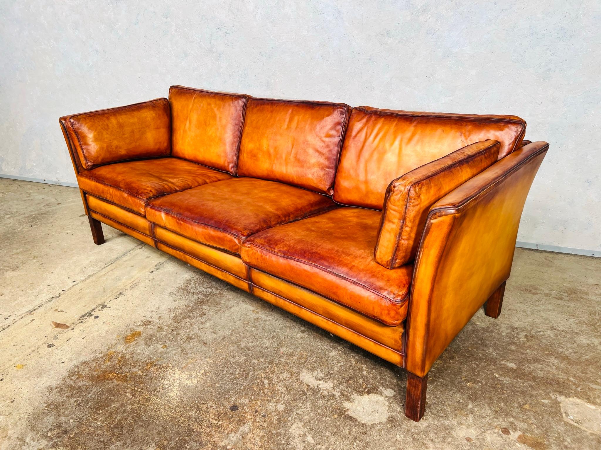 Vintage Suite Hans Mogensen 70s Tan Two Seater Three Seater Leather Sofa 12
